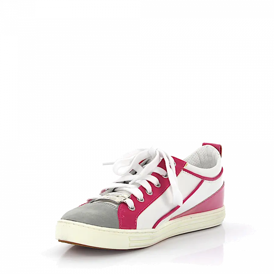 Dsquared2 - Schnürer Baumwollmischung Kalbsleder Lackleder Veloursleder Logo Metallverzierung grau pink weiß - pink