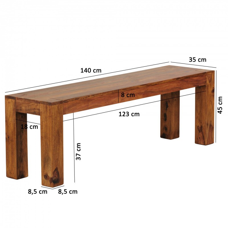 Wohnling Sheesham Massivholz Esszimmer Sitzbank Bank 140 x 35 cm