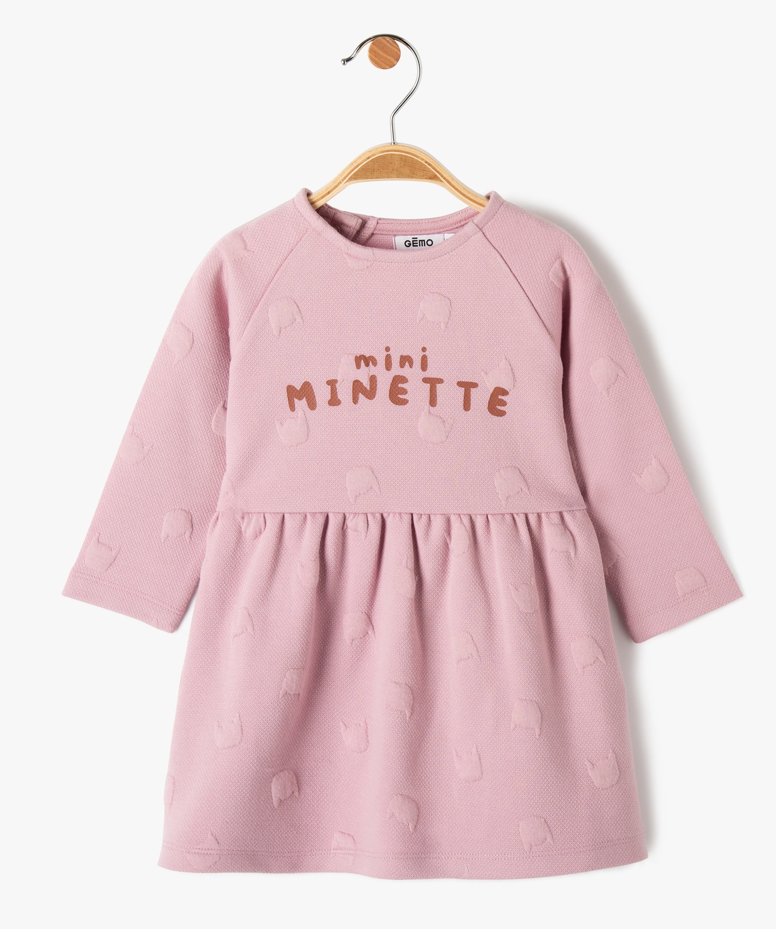 Robe bébé fille en maille à motif chat gaufré violet clair | GEMO