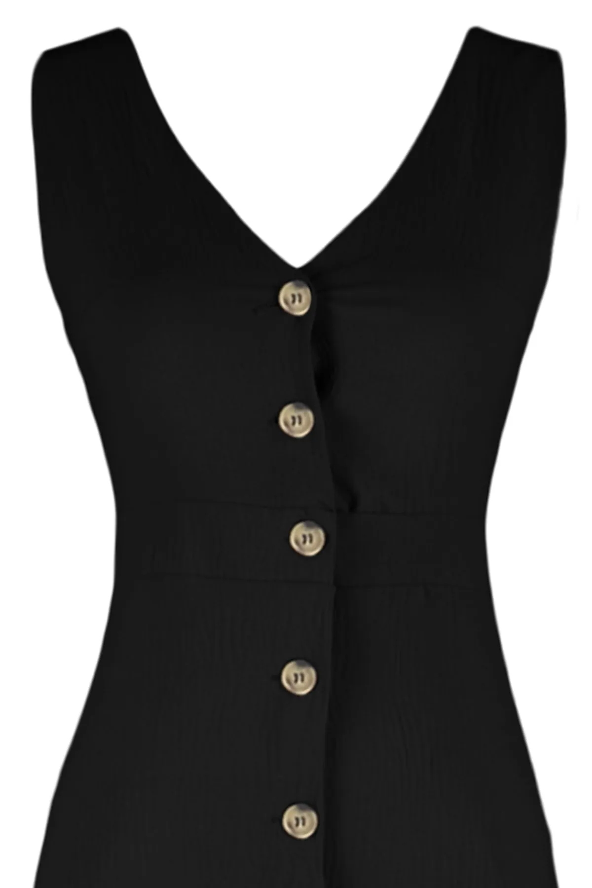 Trendyol Collection  Schwarzes Midi-Webkleid mit Knopfdetail und geradem Schnitt TWOSS23EL02158