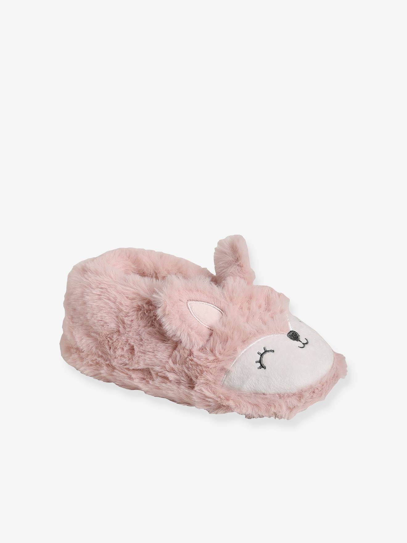 Chaussons fille esprit peluche rose pale