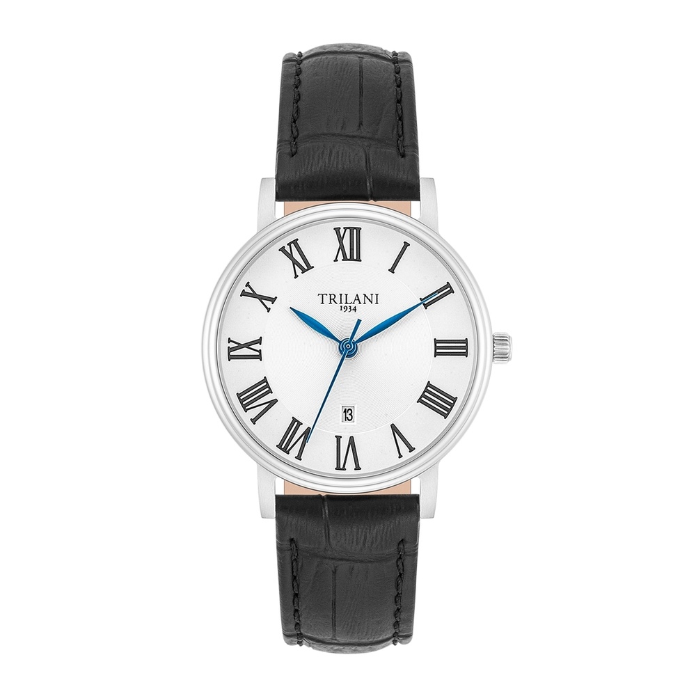 Trilani Montre à quartz en Cuir véritable en Noir Montre