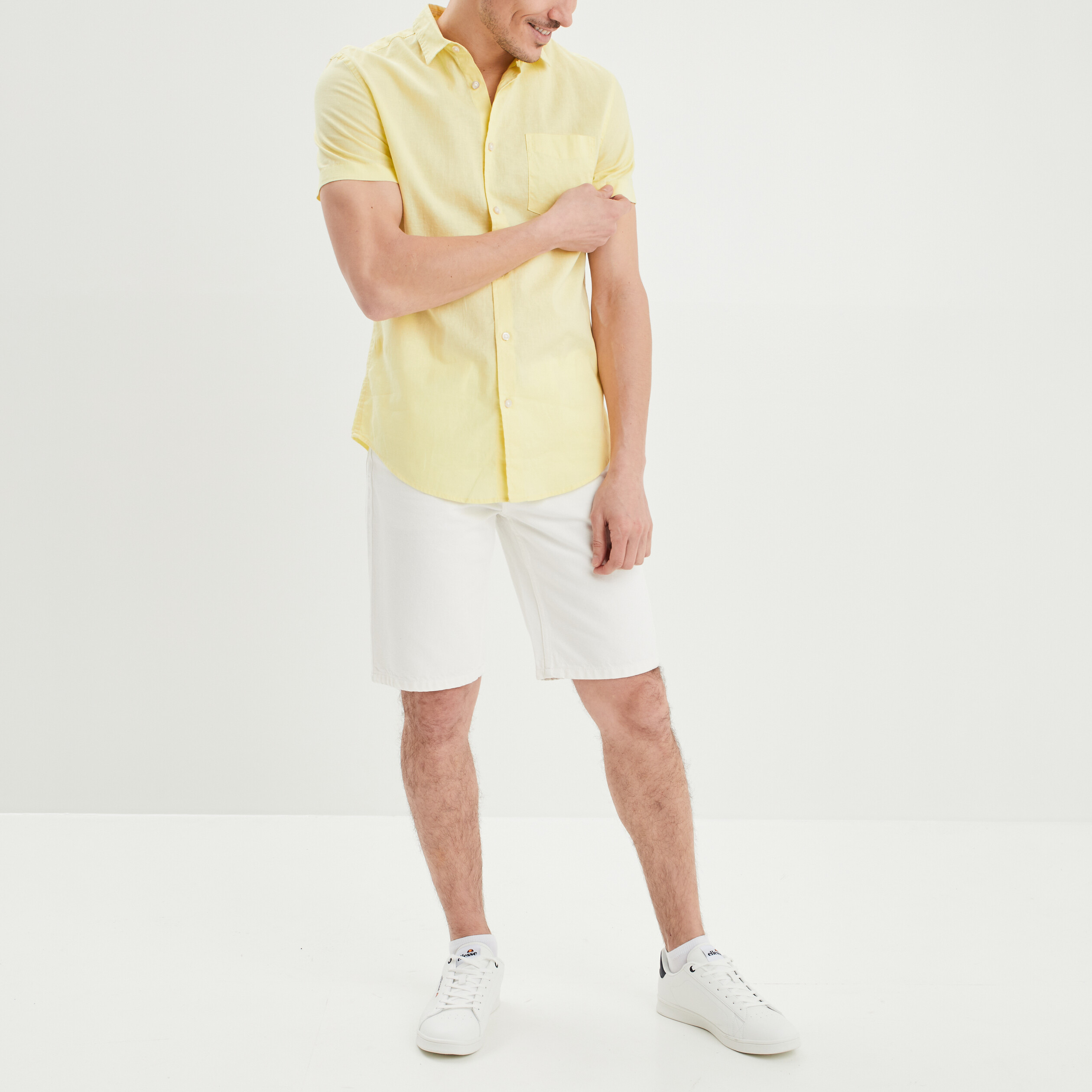 Chemise manches courtes lin majoritaire jaune clair homme | La Halle