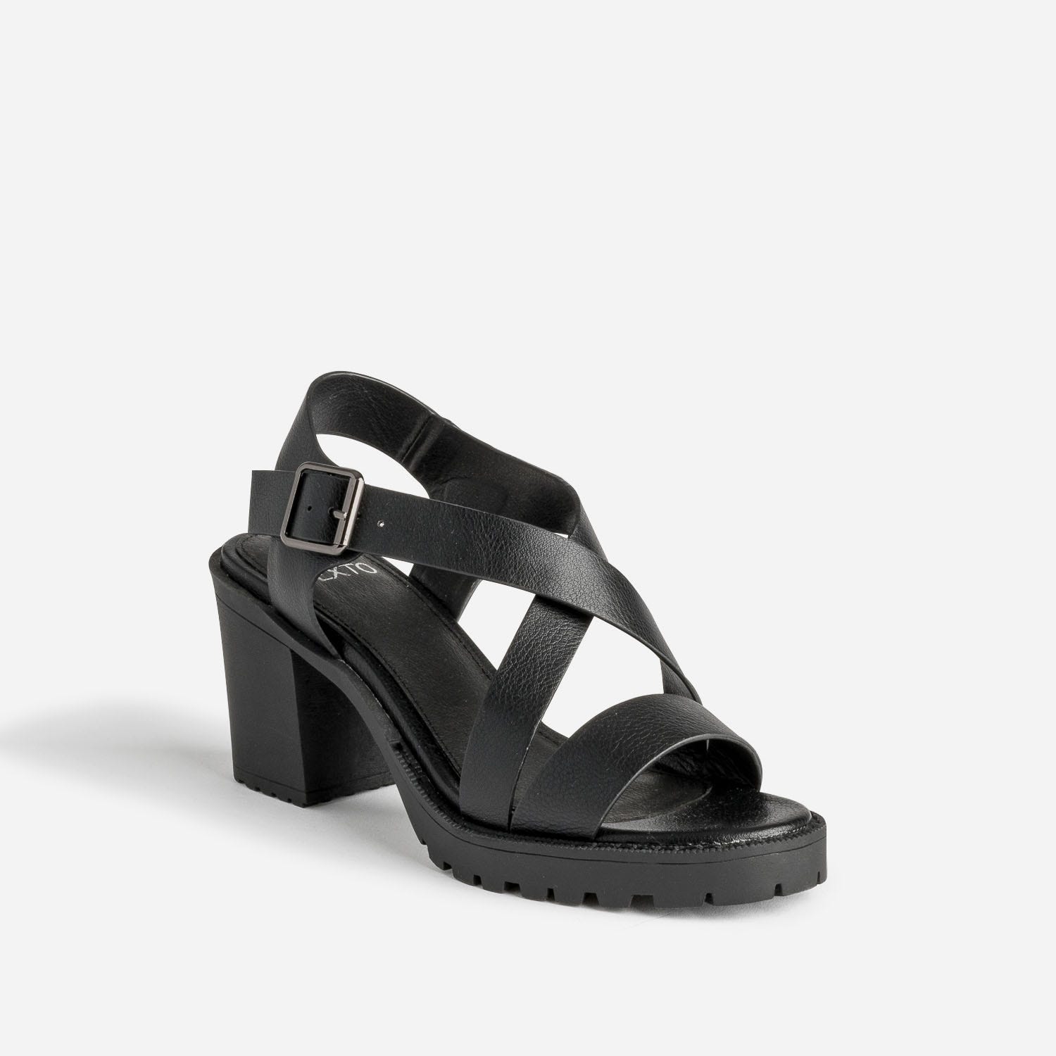 Sandale TEXTO noire en cuir semelle crantée