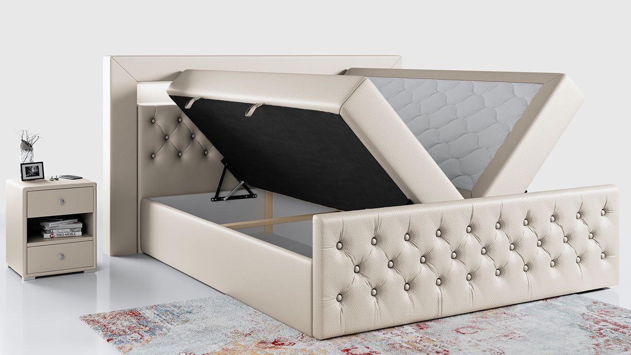 MKS MÖBEL Boxspringbett GOLD9, Doppelbett mit Multipocket-Matratze und Topper - Polsterbett