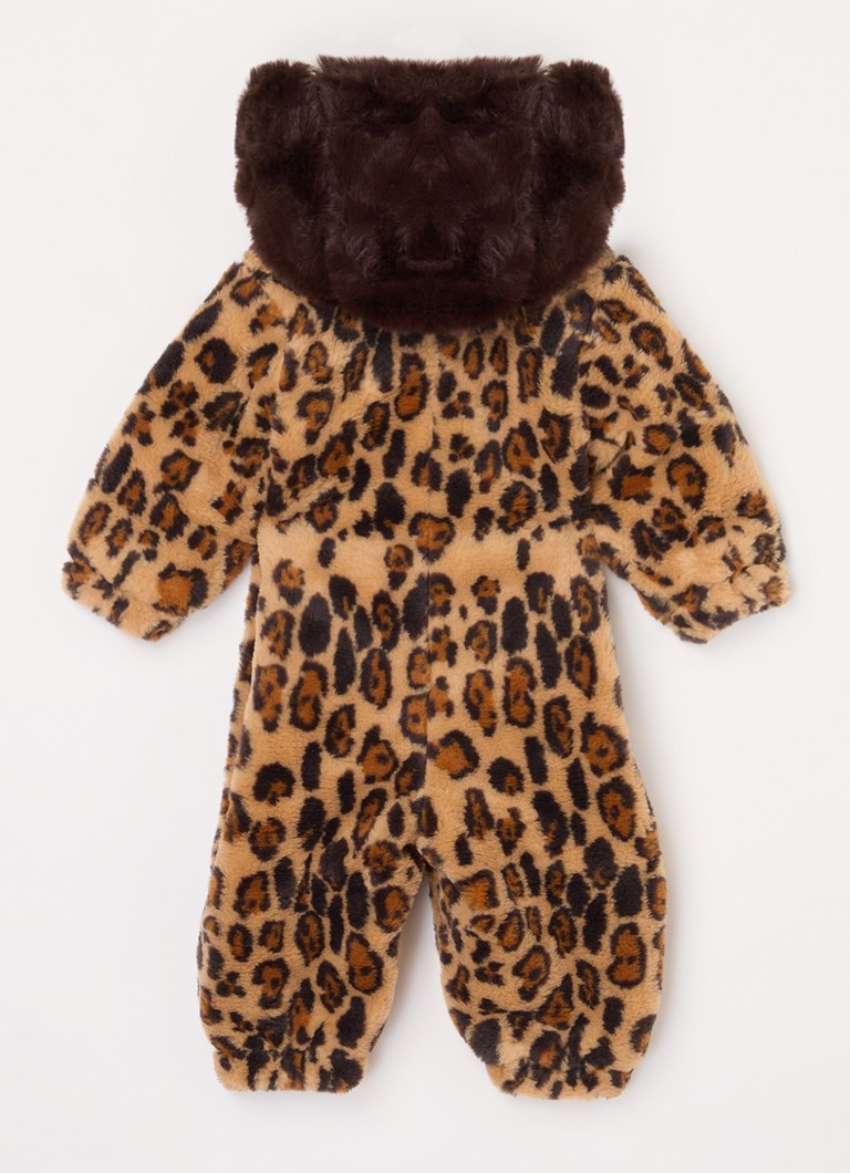 Mini Rodini leoparda raksta stepēts mākslīgās kažokādas mazuļa kombinezons