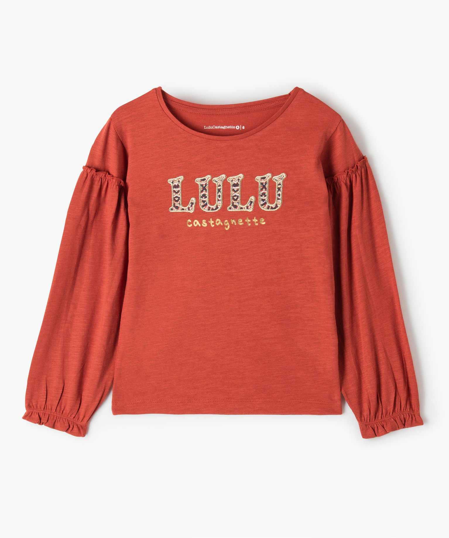 Tee-shirt fille avec inscription brodée sur le buste— Lul... rouge fonce | GEMO