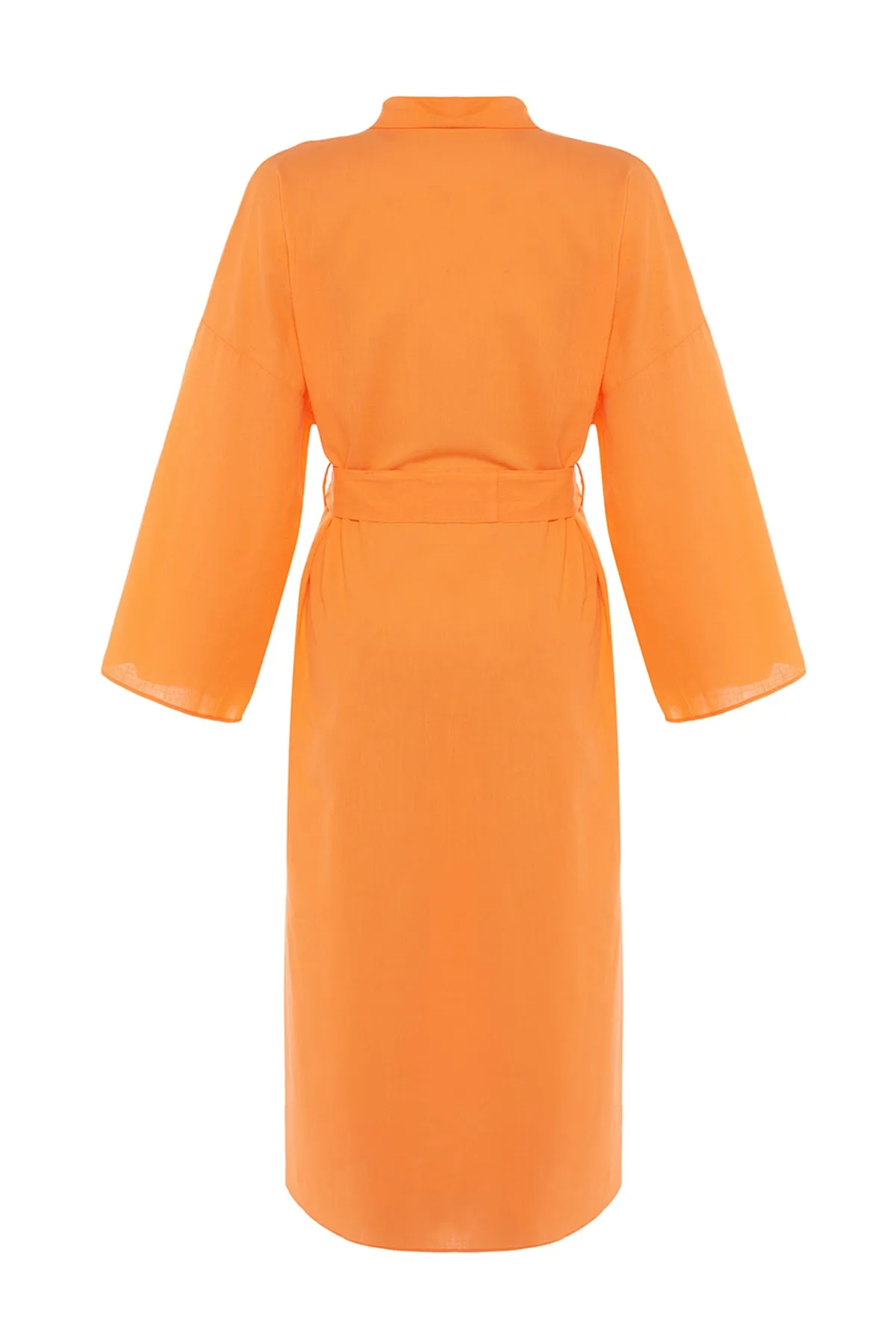 Trendyol Collection  Orangefarbener Maxi-Kimono und Kaftan aus Webstoff mit Gürtel TBESS23KM00044