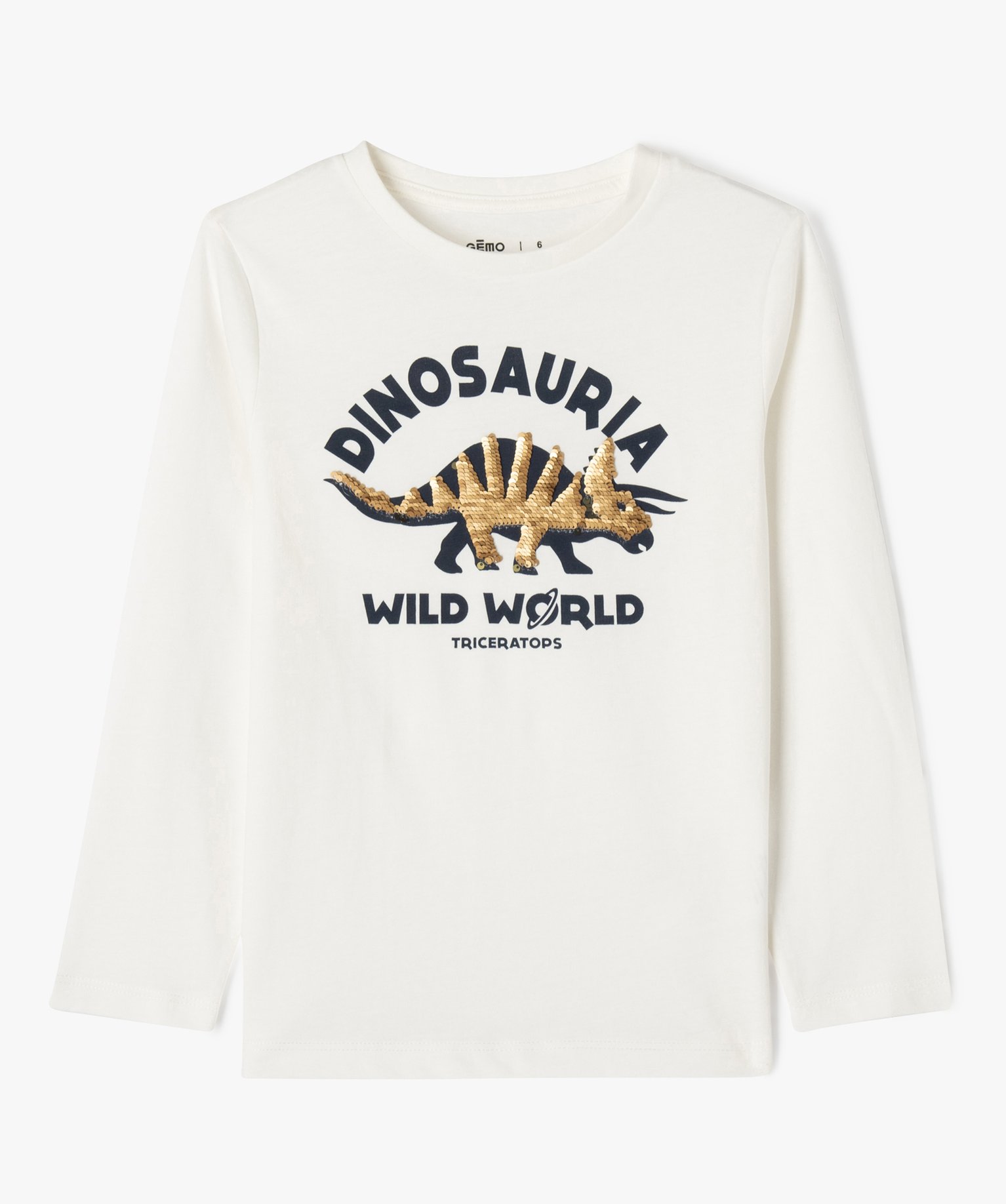 Tee-shirt à manches longues avec motif ecru | GEMO