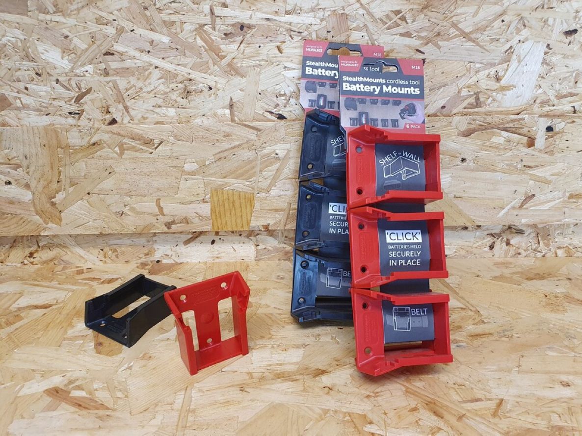 Supports de batterie rouges StealthMounts BM-MW18-RED-6 pour Milwaukee M18 18v (paquet de 6)