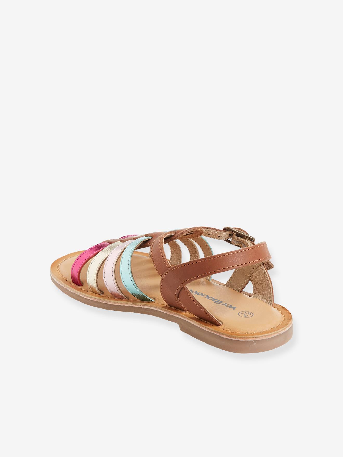 Sandales multi-brides cuir fille jaune fluo