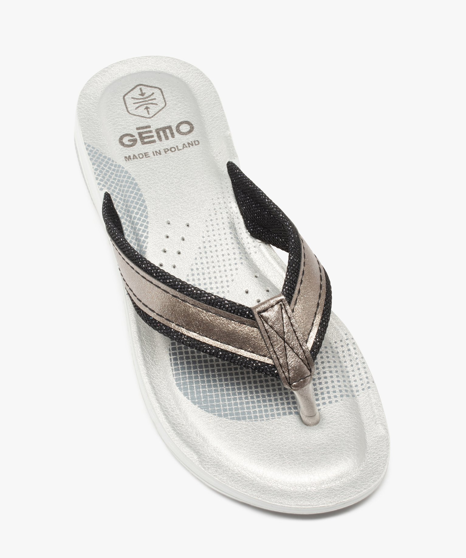 Tongs femme à semelle rembourrée et détails métallisés noir | GEMO