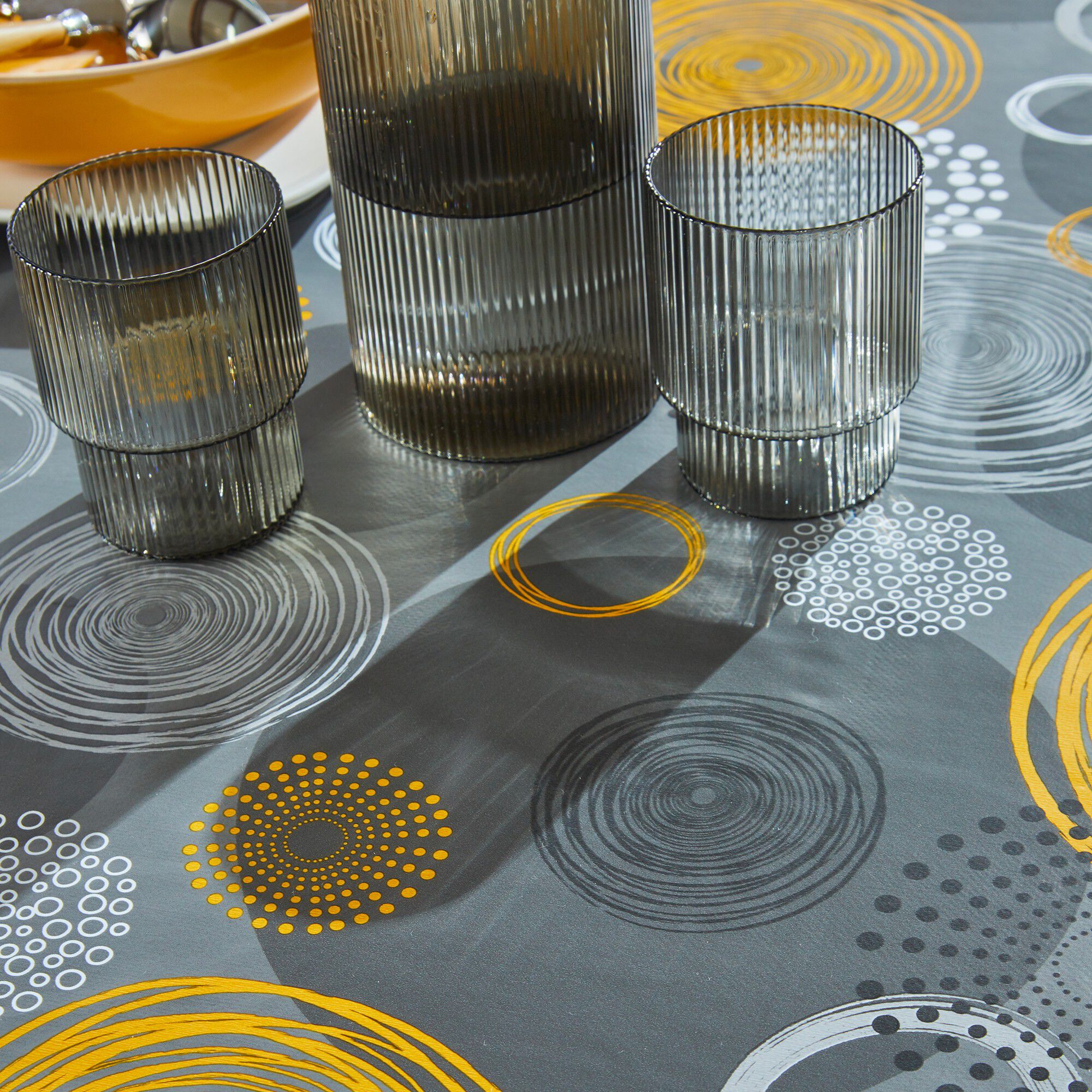 Nappe toile cirée imprimé cercles graphiques