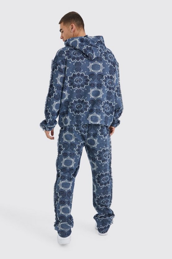 Oversize Jacquard Hoodie mit Fransen