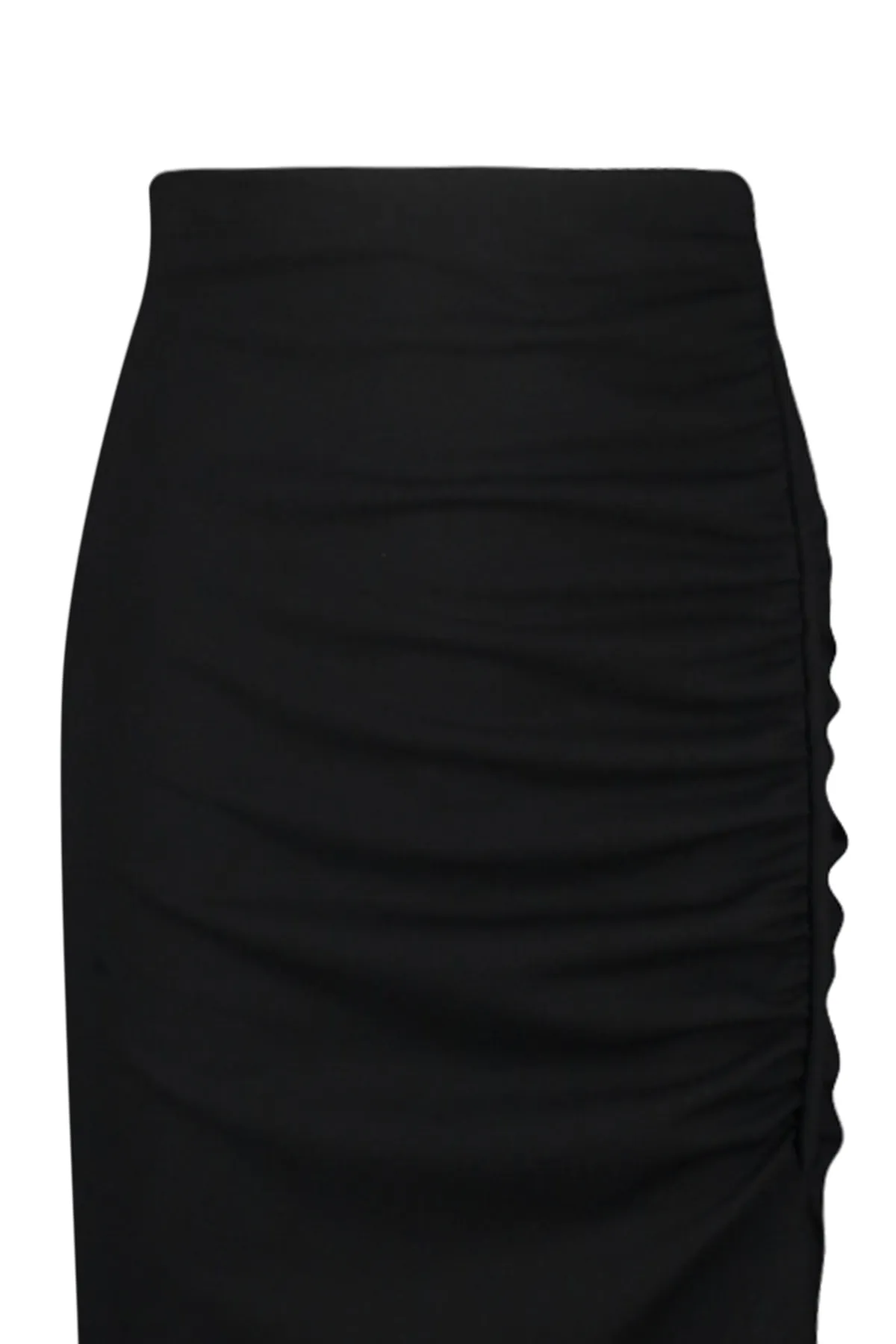 Trendyol Collection  Schwarzer Midi-Strickrock aus Kreppstoff mit Drapierung und Schlitzdetail TWOSS23ET00316