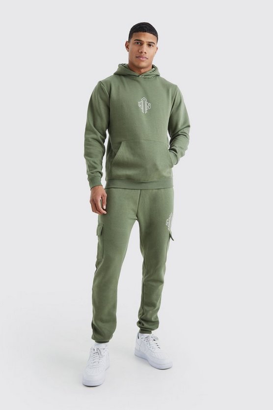 Man Slim-Fit Cargo-Trainingsanzug mit Kapuze