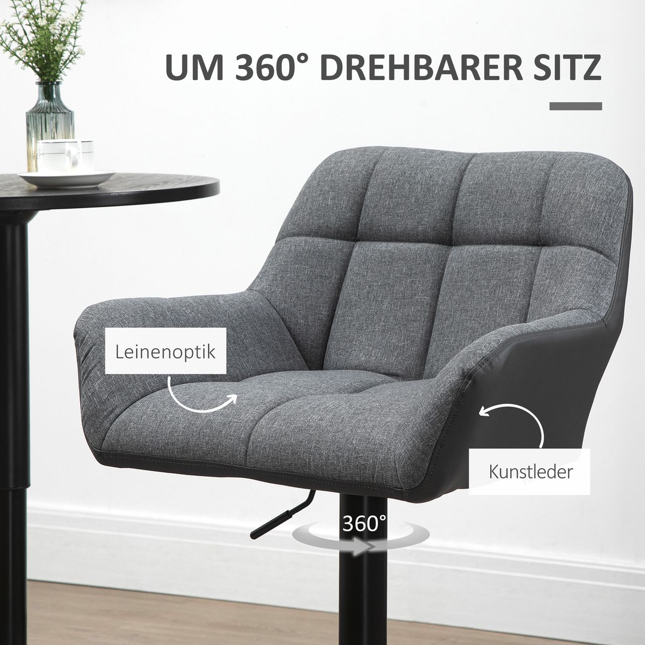 HOMCOM Barhocker 2er-Set Tresenhocker Höhenverstellbar Drehbar im Retro-Design