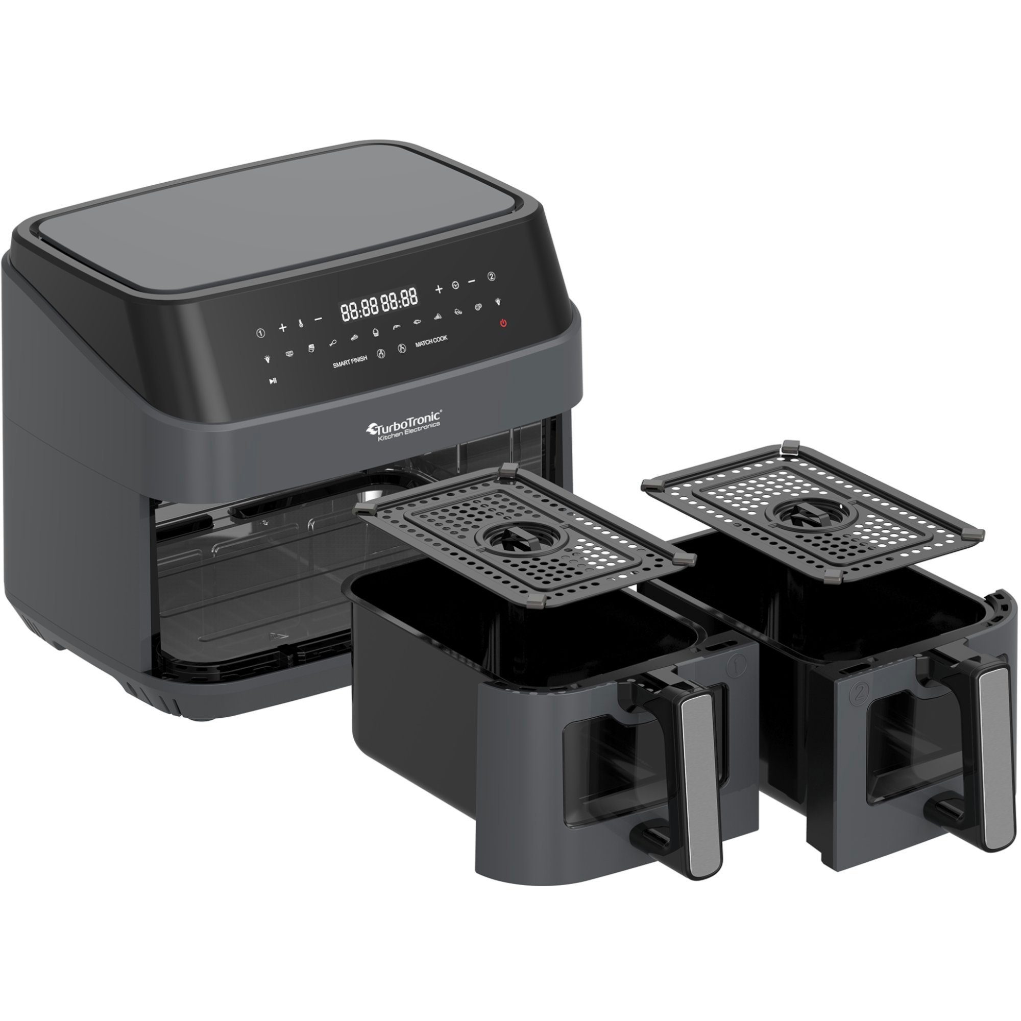 TurboTronic by Z-Line Heißluftfritteuse XXL Doppelkammer 2x 4,5 Liter, 50°C - 200°C, Power, dual, Camping, 1600 W, Fritteuse ohne Fett, digitaler doppel Airfryer Fettfrei