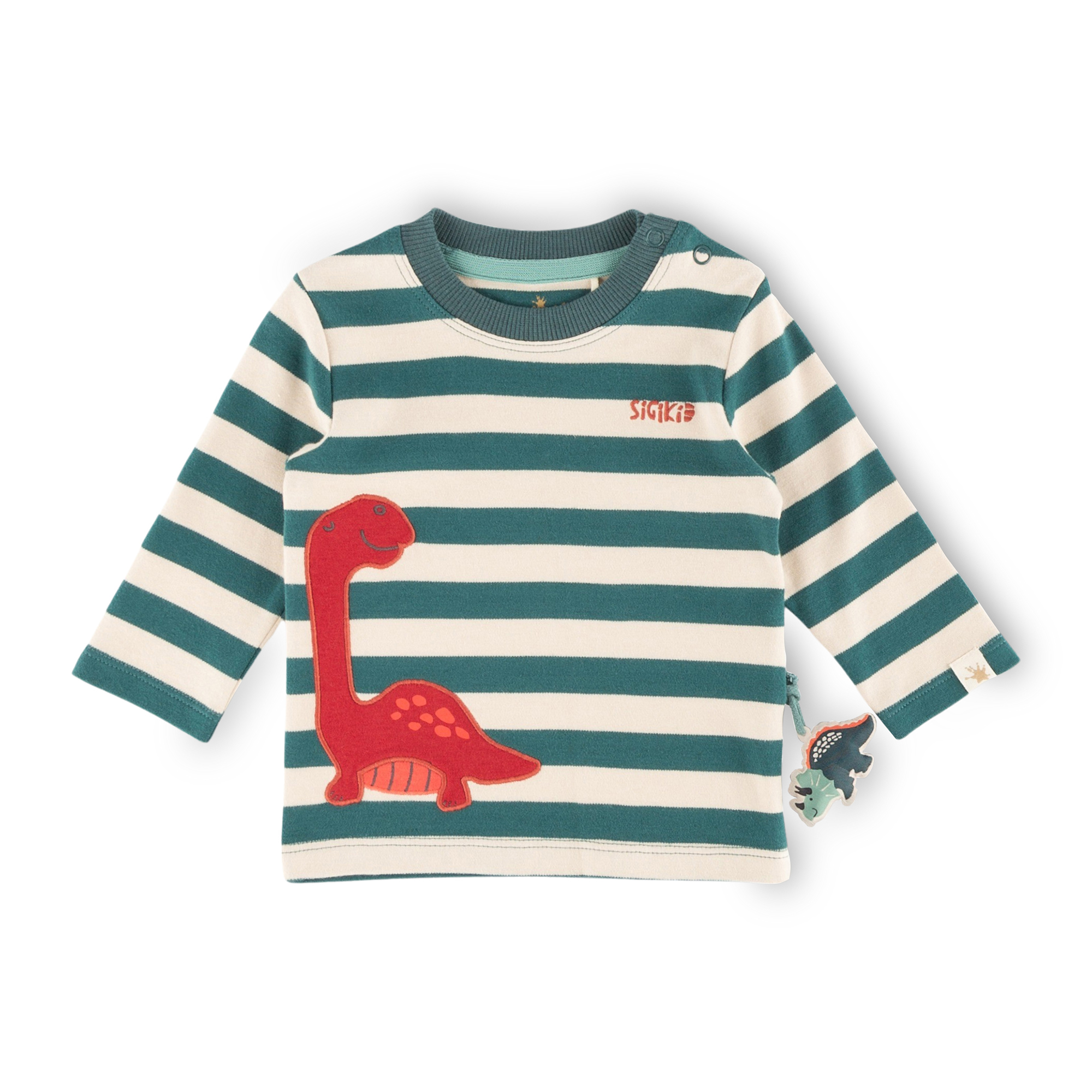 Baby Streifen Langarmshirt Dino, grün-weiß