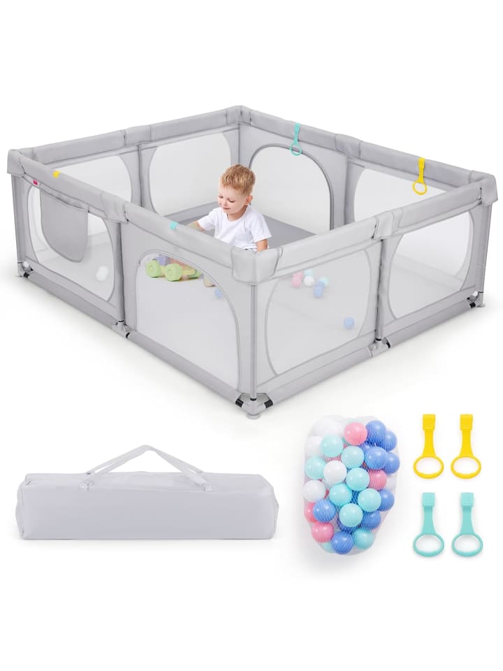 COSTWAY Laufgitter 189x158cm mit 50 Spielbällen in Grau günstig kaufen onesize