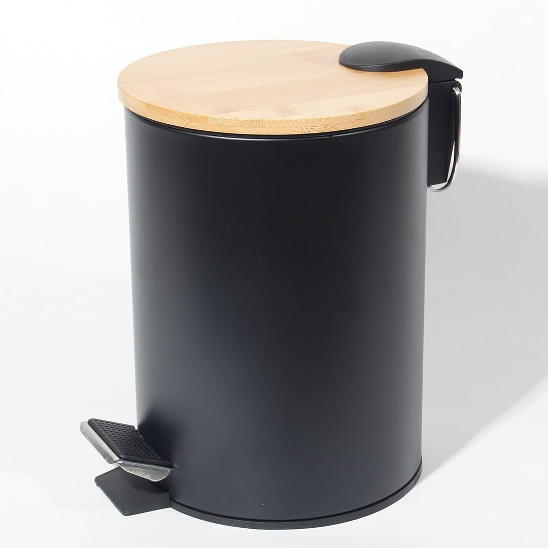 GREELUE Mülleimer Kosmetikeimer Metall, Badezimmer Mülleimer mit deckel, Mülleimer Bad mit Absenkautomatik (Soft Close),Schwarz 3L