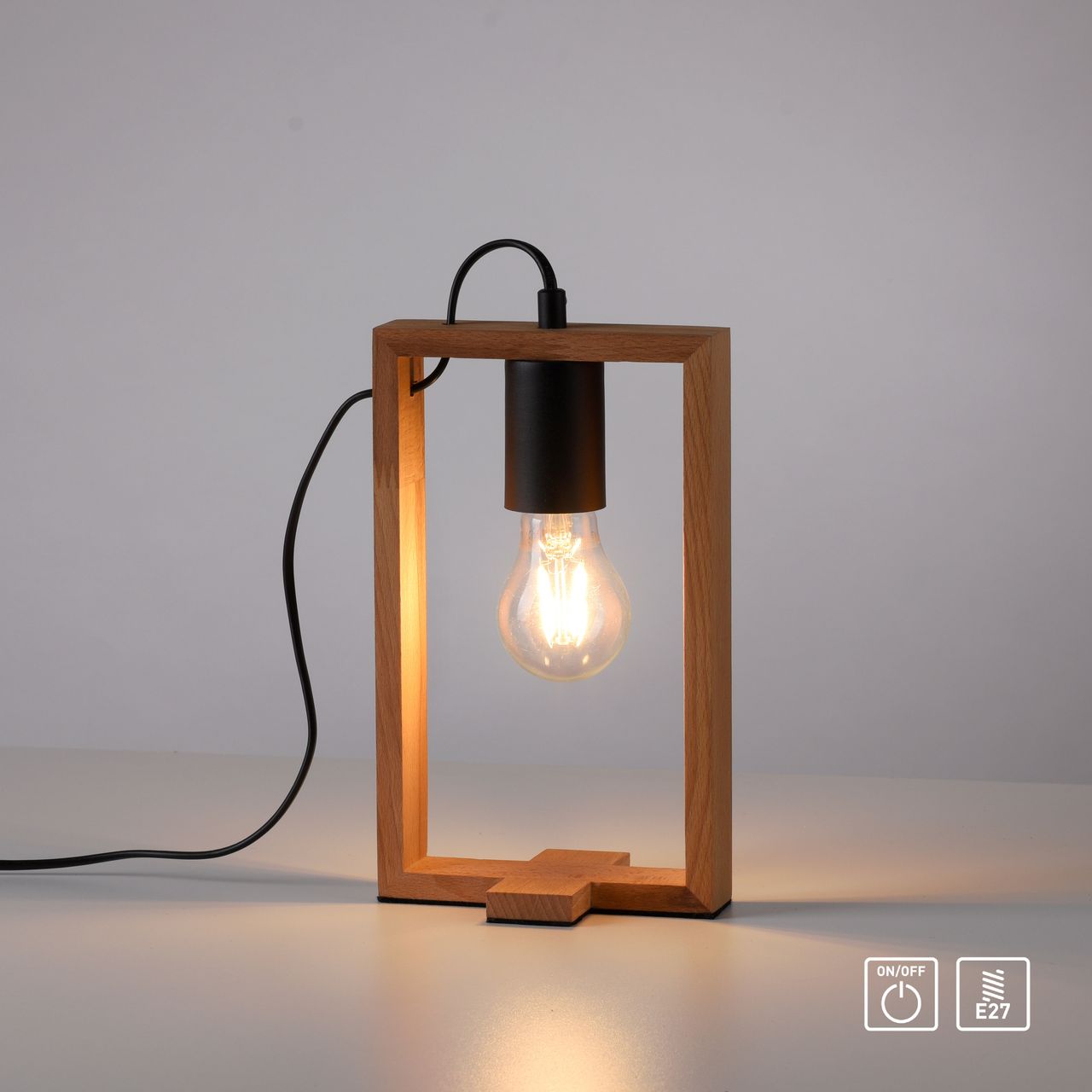 JUST LIGHT LeuchtenDirekt Tischleuchte FRAME, 1xE27/max. 60W, Innenleuchte, IP20, Metall und Holz