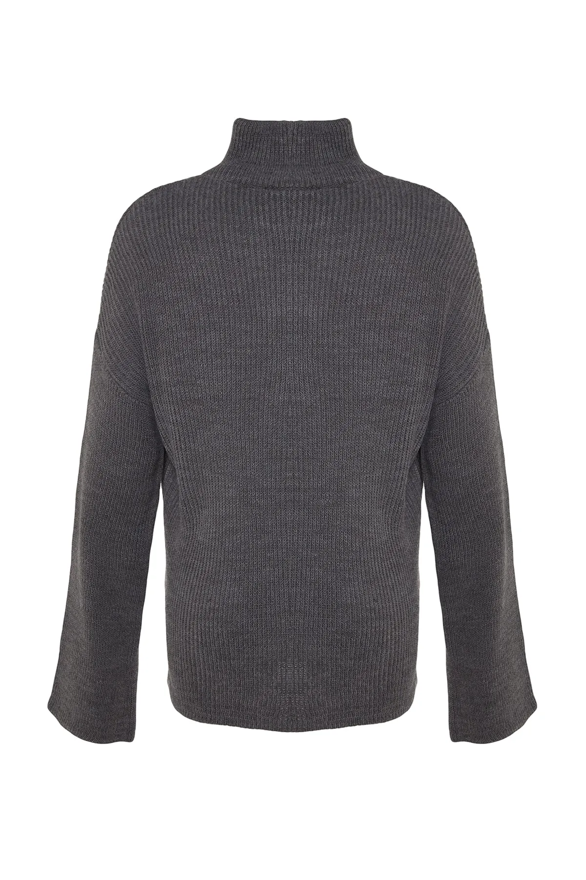 Trendyol Collection  Anthrazitfarbener Strickpullover mit breitem Muster und Reißverschluss und hohem Kragen TWOAW24KZ00507