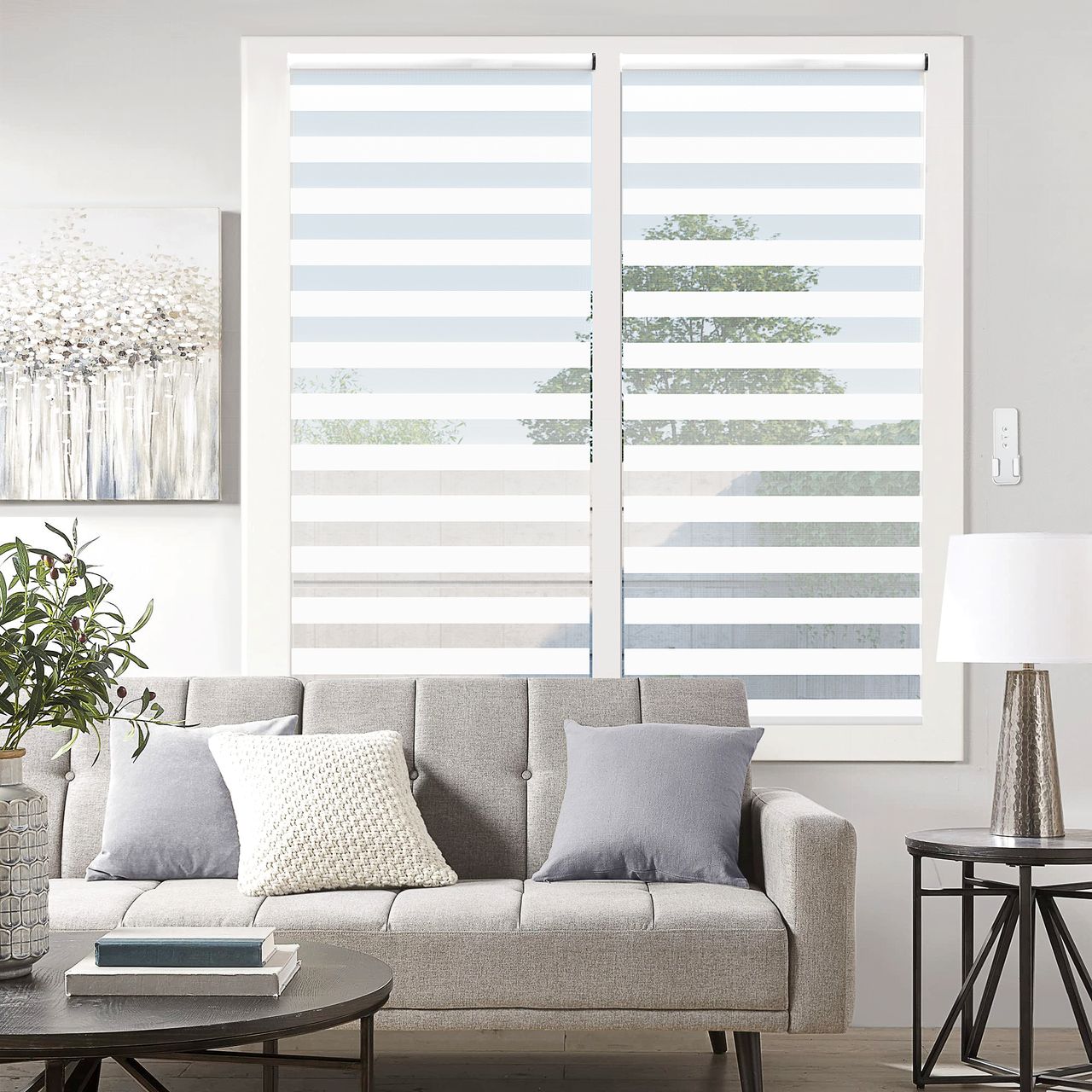 HOMCOM Fensterrollo, Elektrischer Zebra-Rollo, mit Fernbedienung, Weiß, 80x180cm