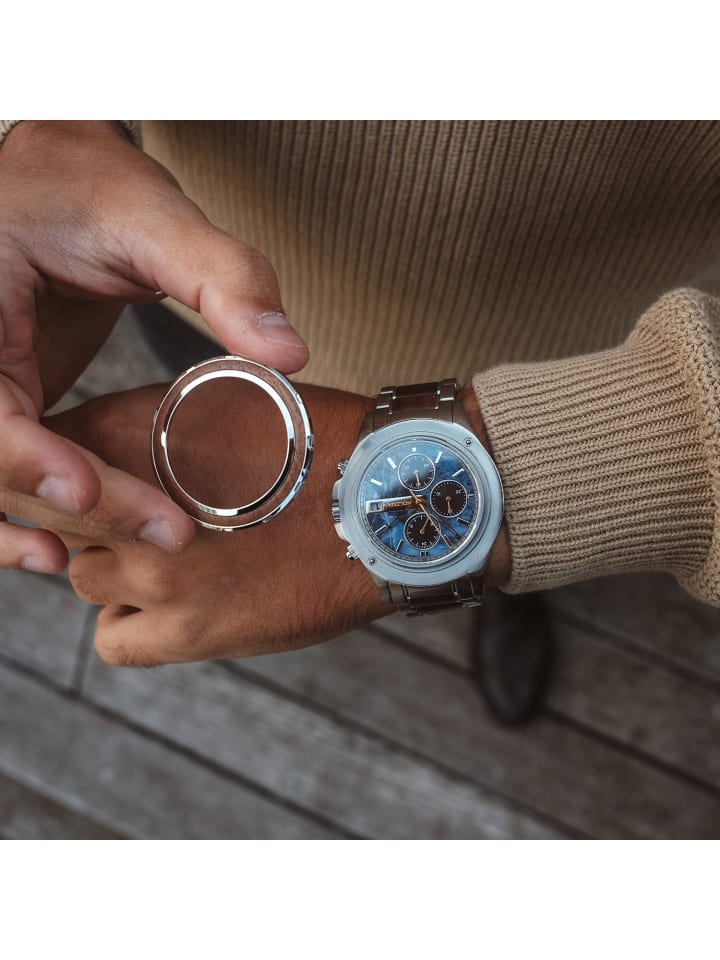 Holzkern Herren-Chronograph Solar Koh Mak Walnuss/Marmor Blau / Mehrfarbig / Silber günstig kaufen onesize