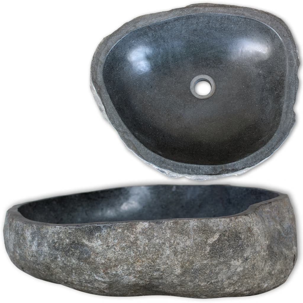 vidaXL Waschbecken Waschbecken Flussstein Oval 29-38 cm