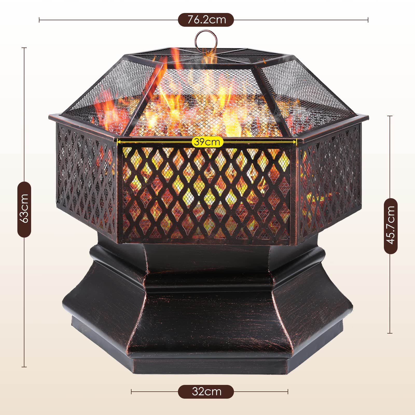 TLGREEN Feuerschale, Sechseckige Feuerstelle mit Grillrost, Feuerschalen für den Garten