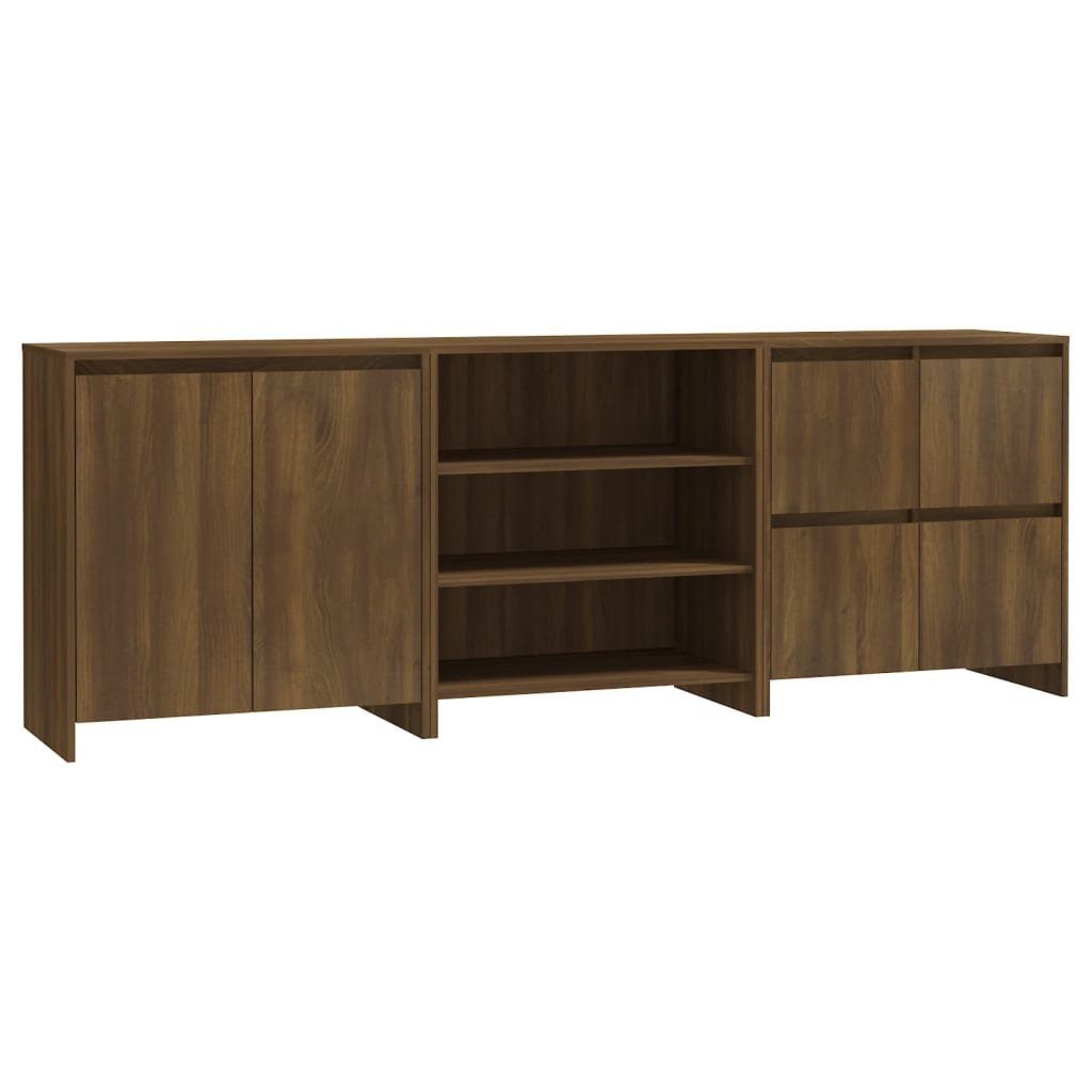 vidaXL Sideboard 3-tlg. Sideboard Braun Eichen-Optik Holzwerkstoff (3 St)