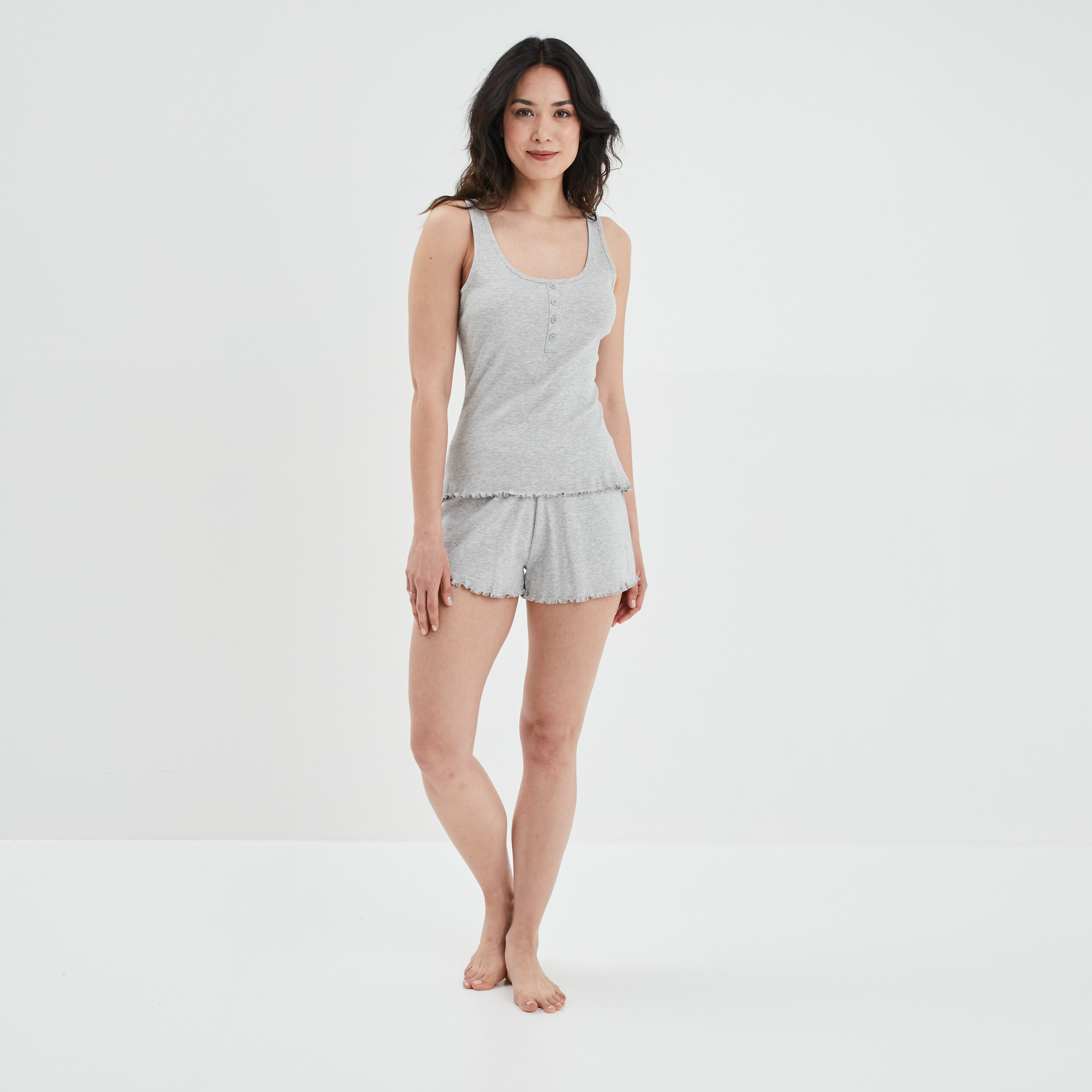 Haut de pyjama débardeur effet côtelé gris femme | La Halle