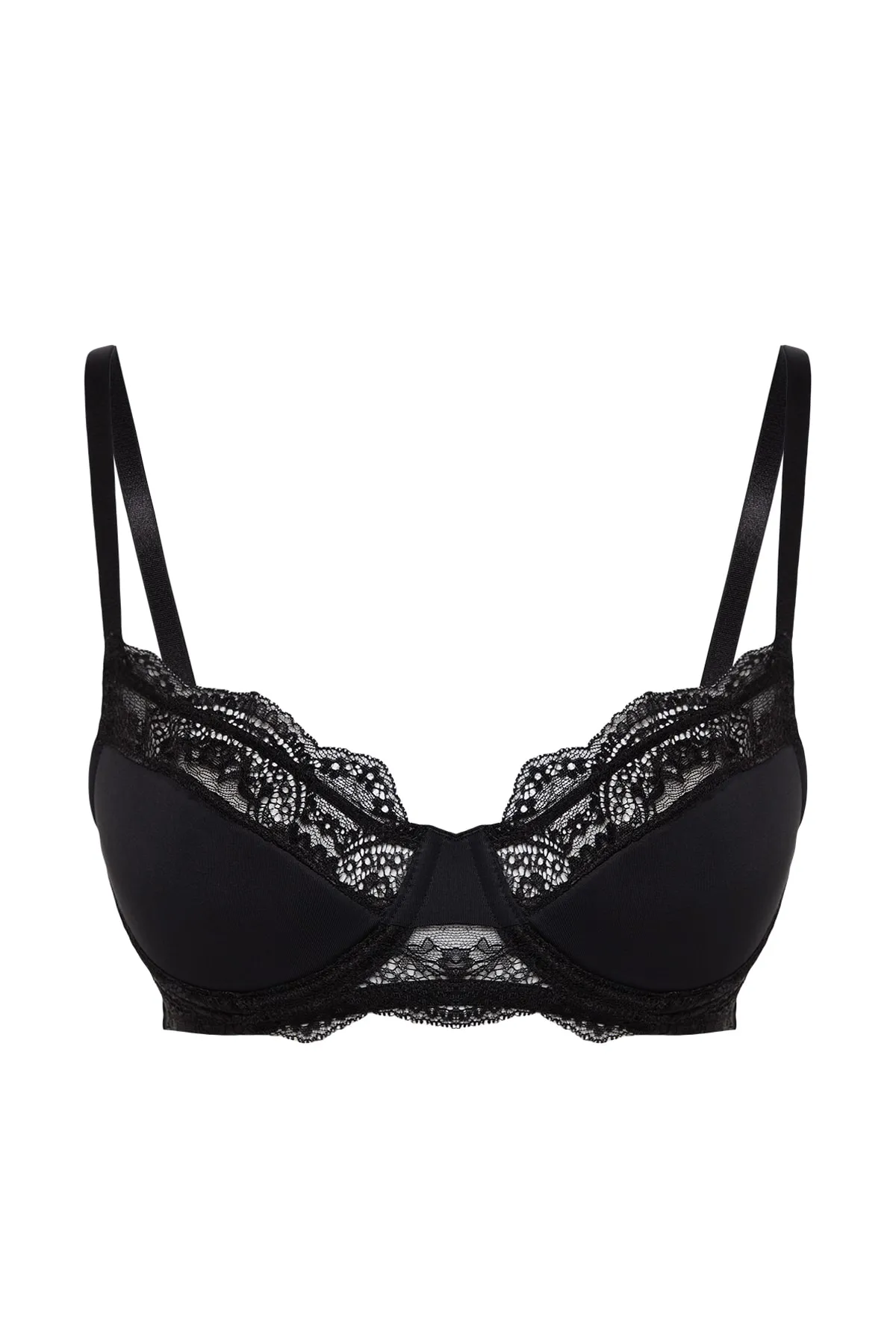 Trendyol Collection  Schwarzer Strick-BH mit Spitzendetail aus Polyamid und Seilträgern THMAW24SU00020