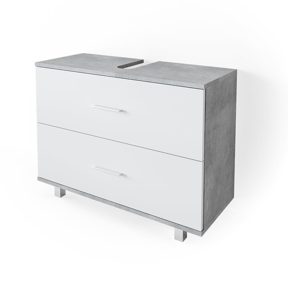Vicco Waschbeckenunterschrank Waschtischunterschrank Badschrank ILIAS Beton Weiß Schublade