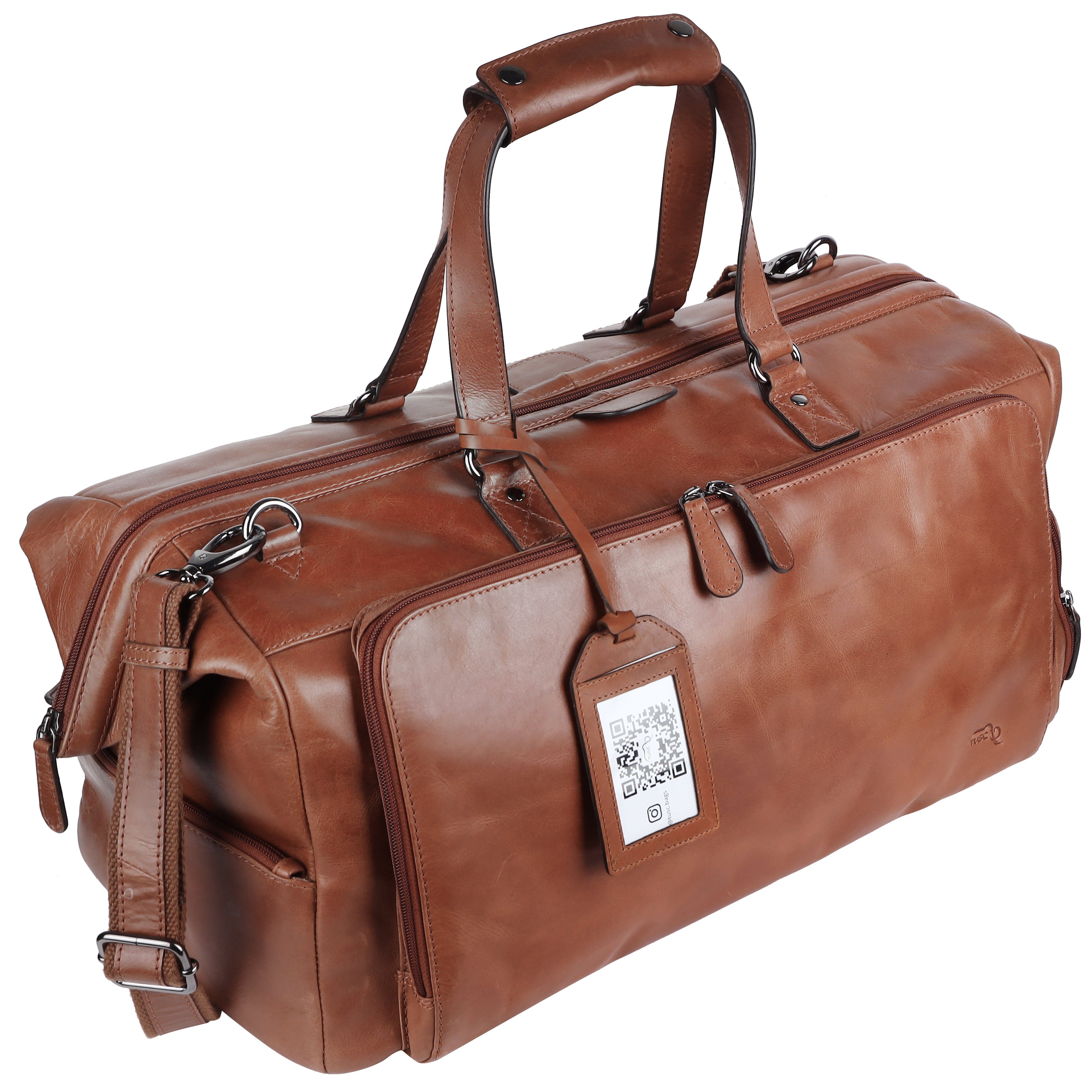 TUSC Reisetasche Tarvos, Premium Reisetasche aus Leder mit Laptopfach