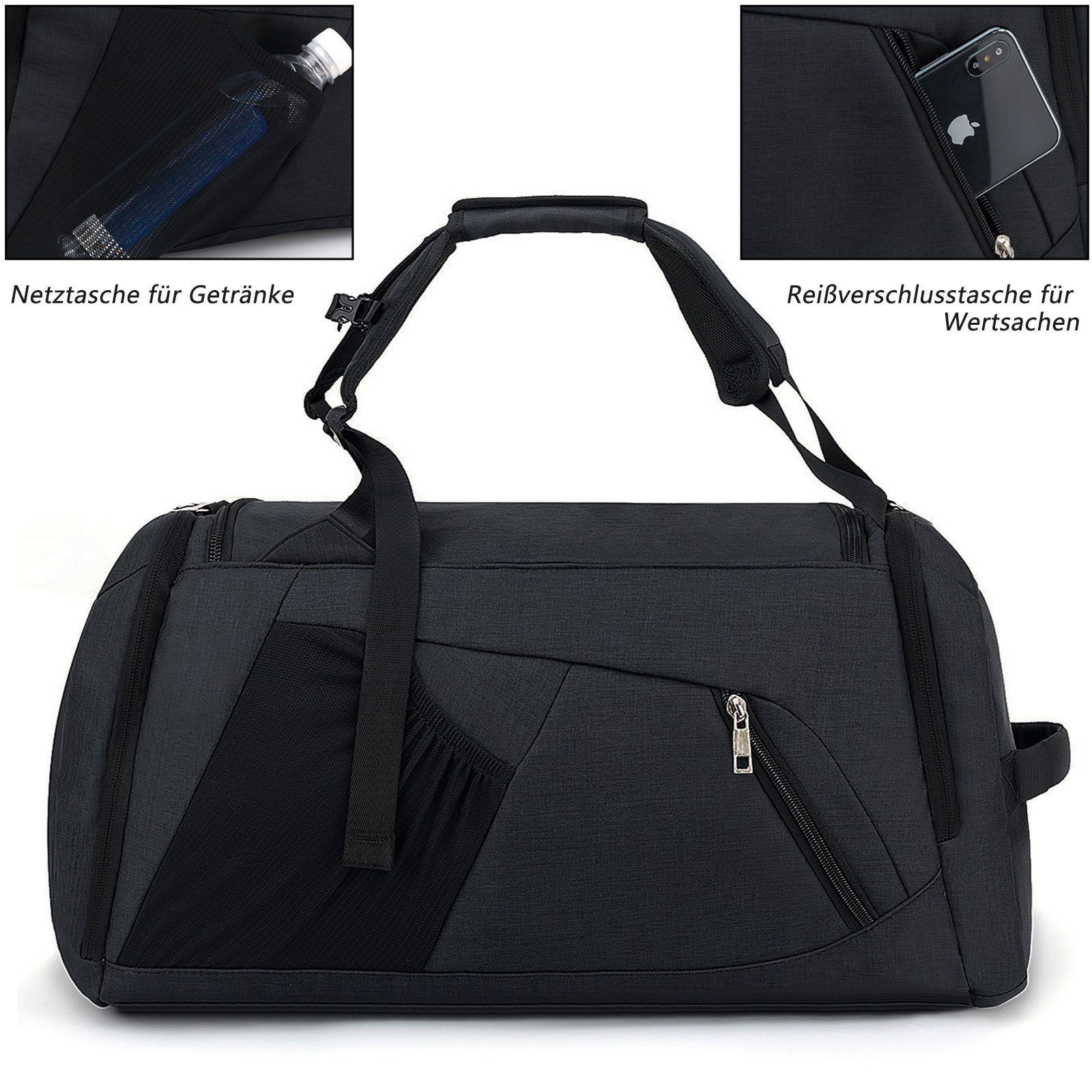 REDOM Reisetasche Trainingstasche Sporttasche Handtasche Schultertasche Seesack Sport (Fitness Tasche Schwimmtasche Sport Reise Tasche Übernachtungstasche, 42L, Zahlenschloss, groß, Weekender, mit Schuhfach Nassfach), Männer Frauen Reisen Gym Urlaub