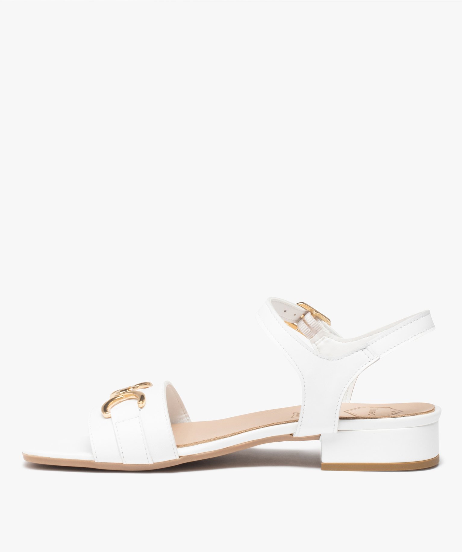 Nu-pieds femme unis à talon plat et bride à chane blanc | GEMO