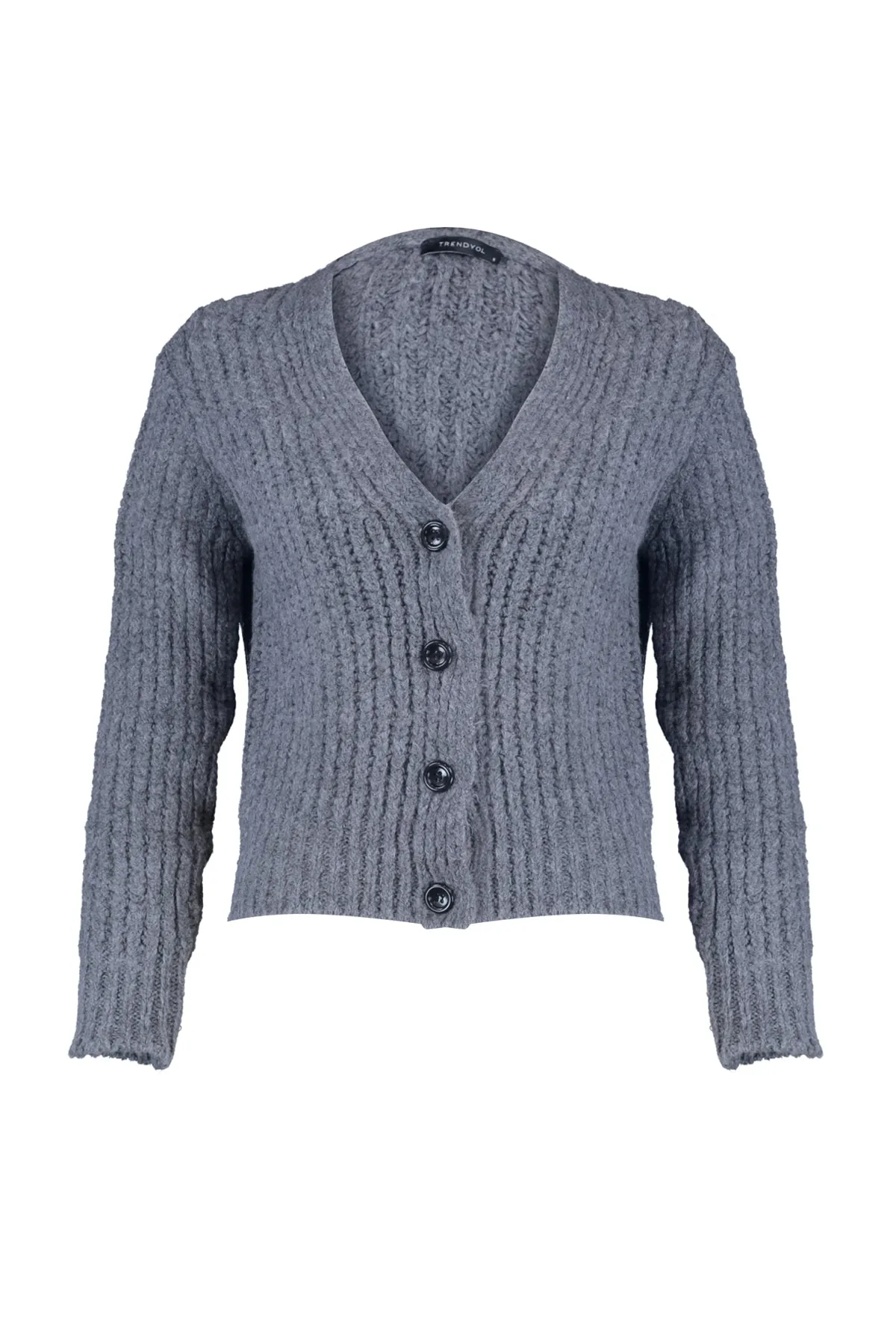 Trendyol Collection  Anthrazitfarbener Basic-Cardigan aus weicher Strickstruktur TWOAW20HI0214