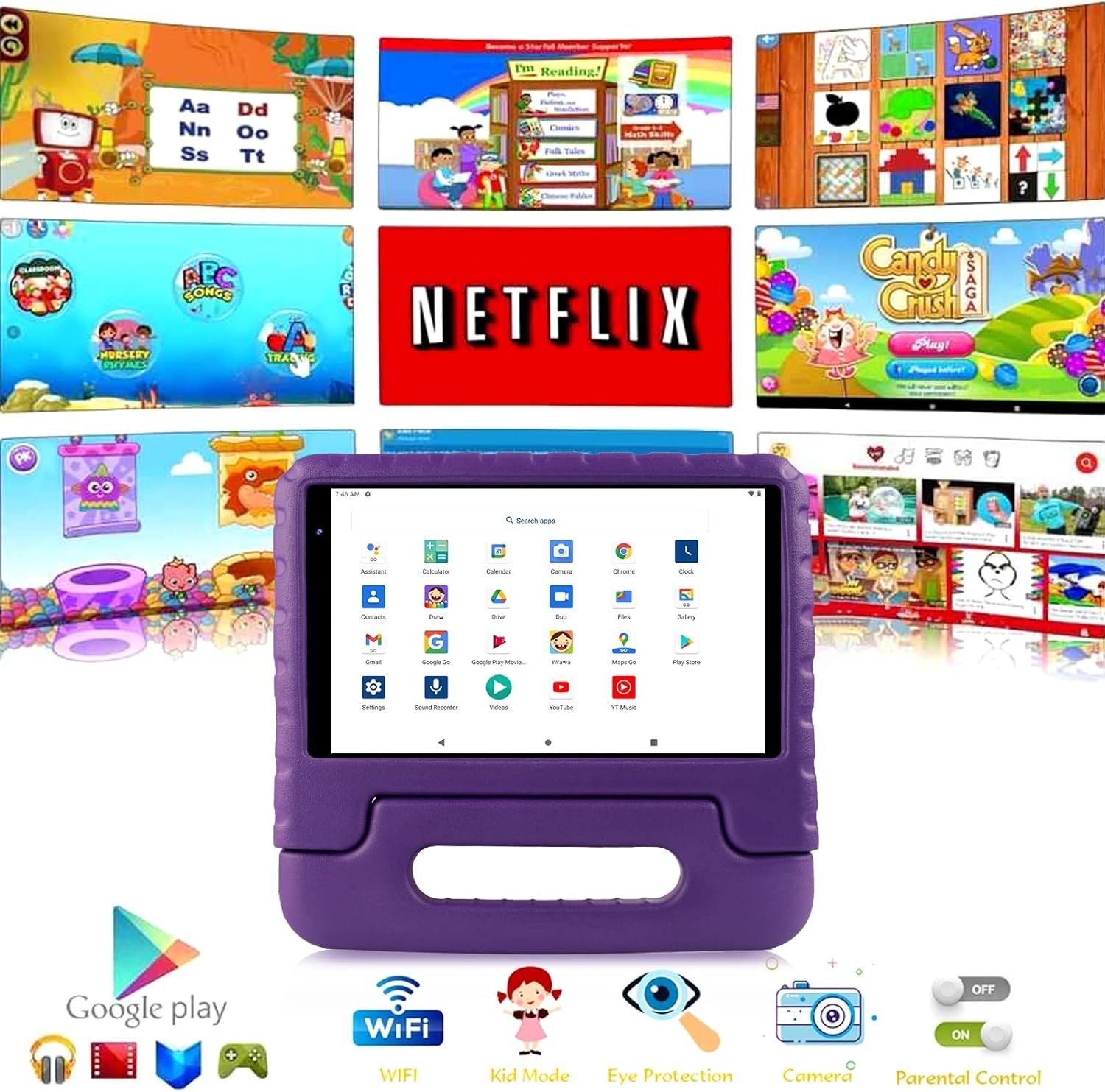 FACETEL Kids Tablet mit Quad Core, Play Store, FACETEL Augenschutz Tablet (8