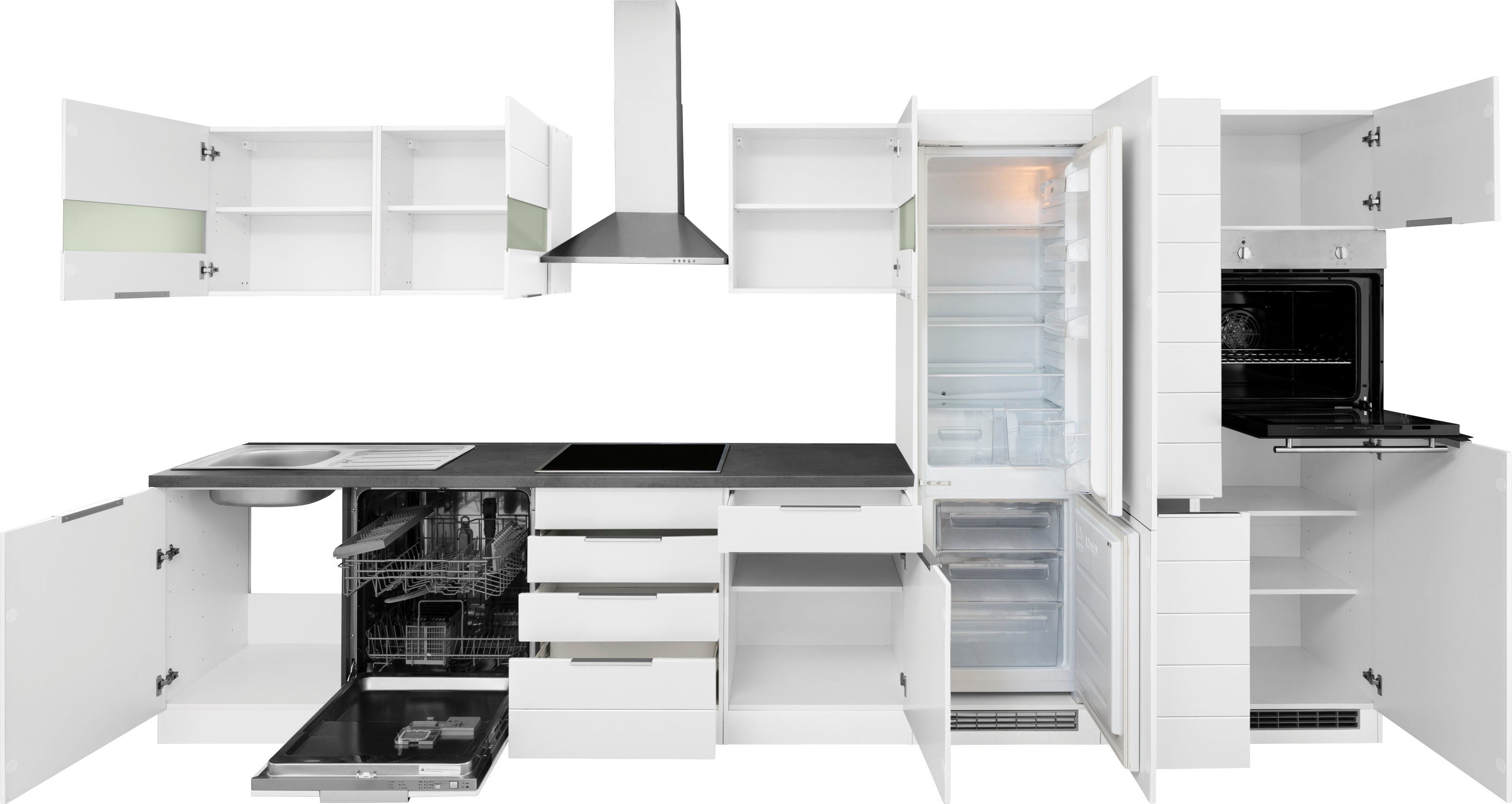 HELD MÖBEL Küche Luhe, 390 cm breit, wahlweise mit oder ohne E-Geräten, gefräste MDF-Fronten
