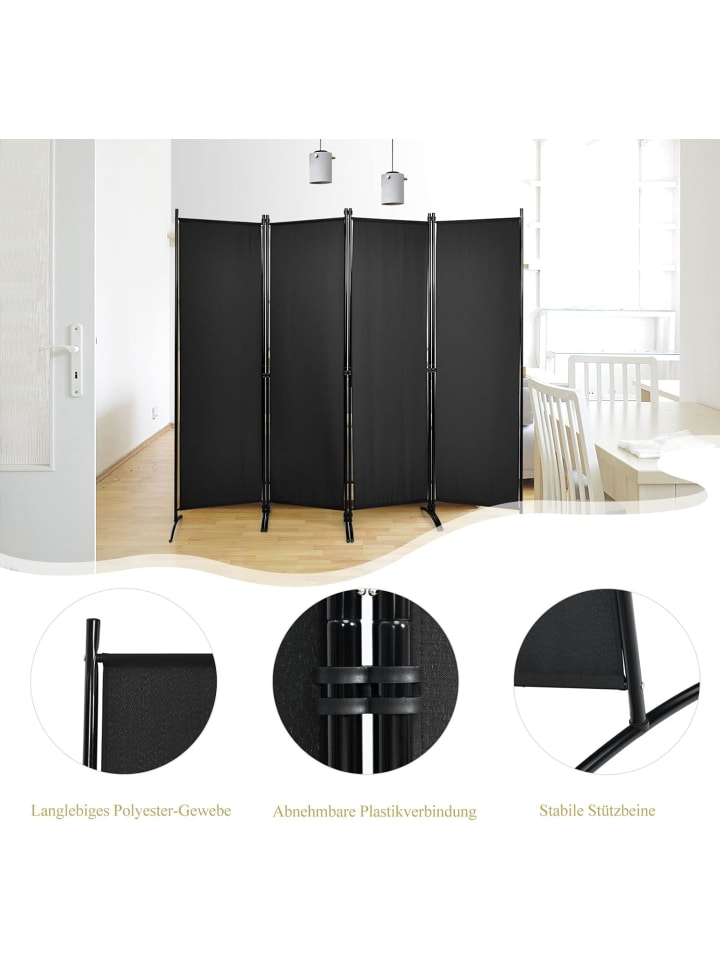 COSTWAY 4 tlg. Raumteiler 173cm in Schwarz günstig kaufen 220 cm
