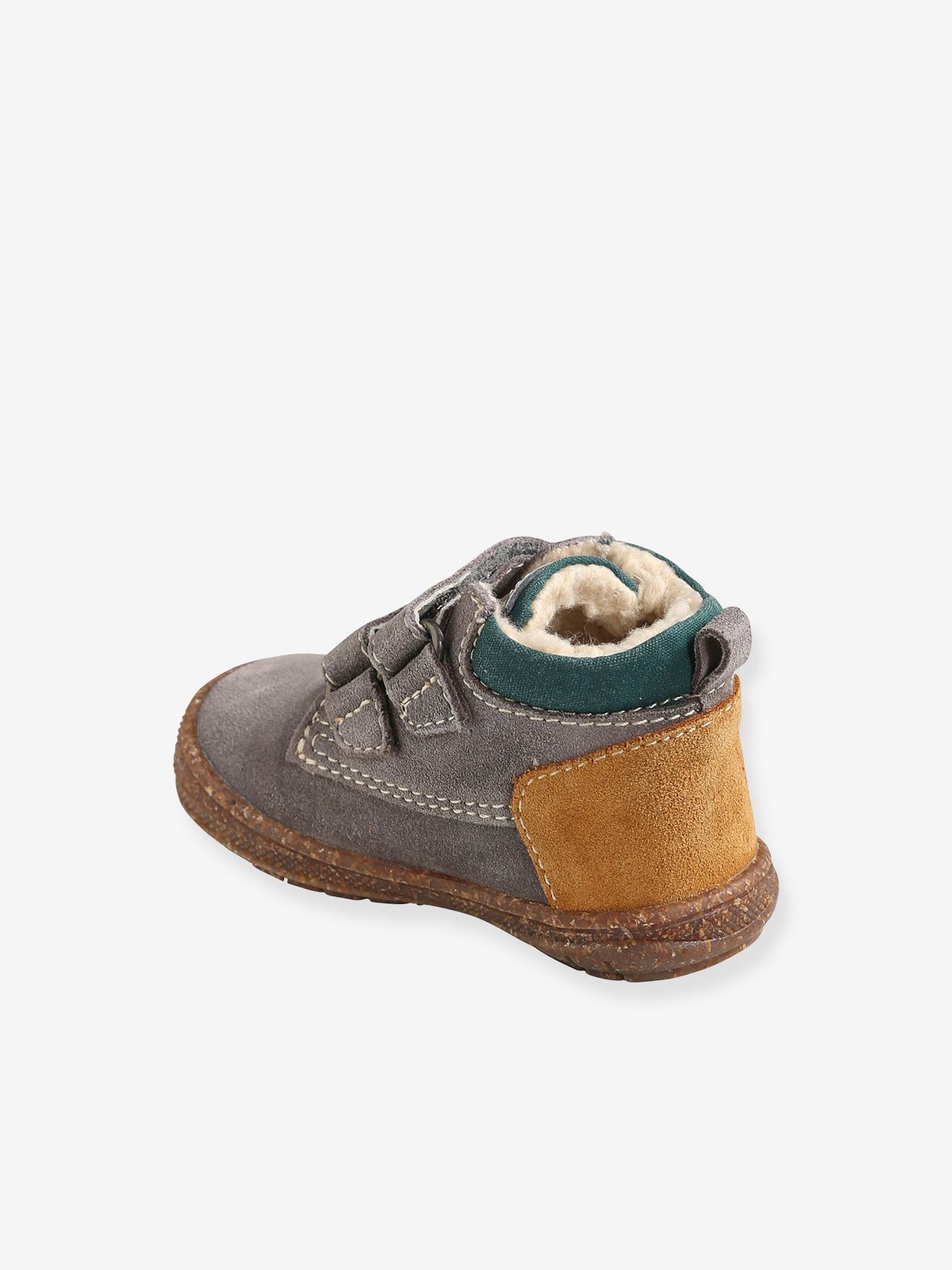 Bottines fourrées en cuir bébé garçon taupe
