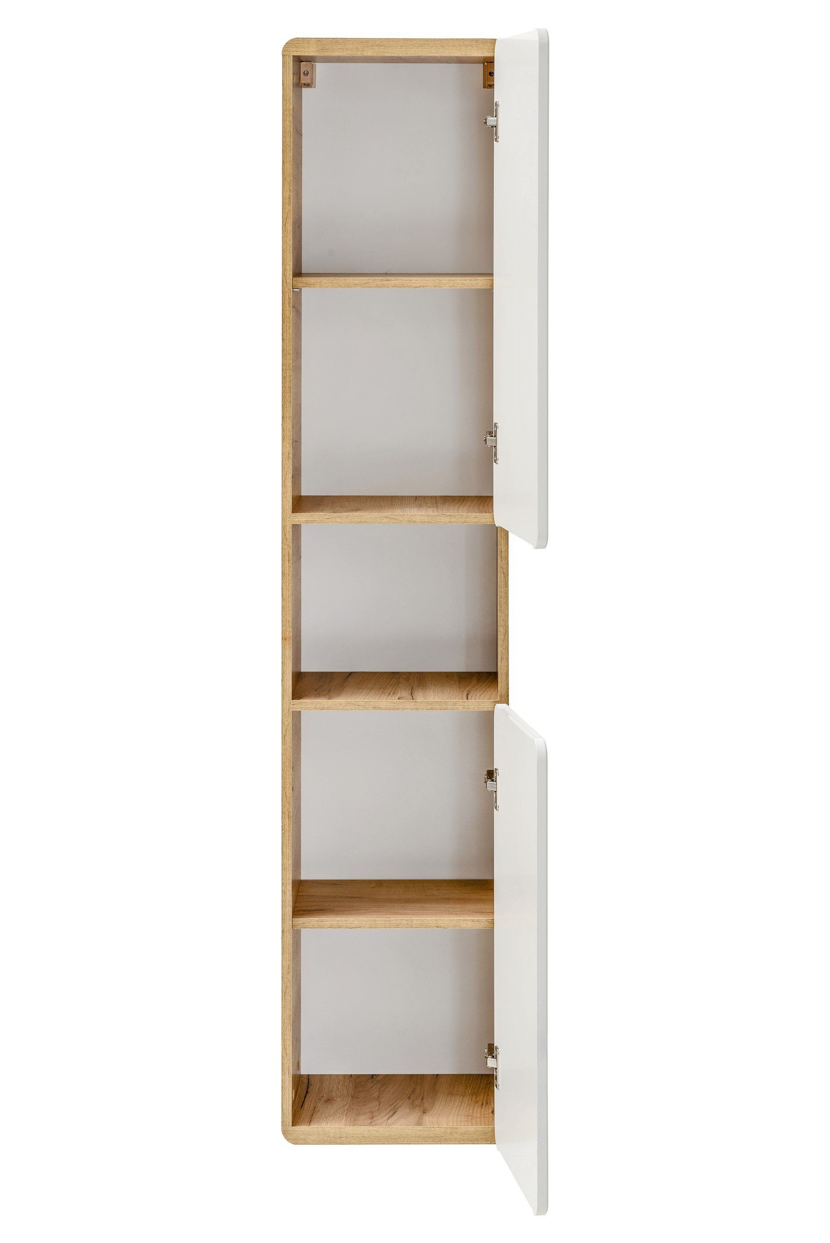 Fun Möbel Badmöbel-Set Badmöbel Set 5-tlg Badezimmerset FERMO Weiss HGL inkl. Waschtisch 80cm, (Set, 5-St., Bestehend aus: Waschbeckenunterschrank inkl. Keramikbecken, Spiegelschrank, 3 x Hängeschrank), Schubladen und Türen mit Soft-Close-System