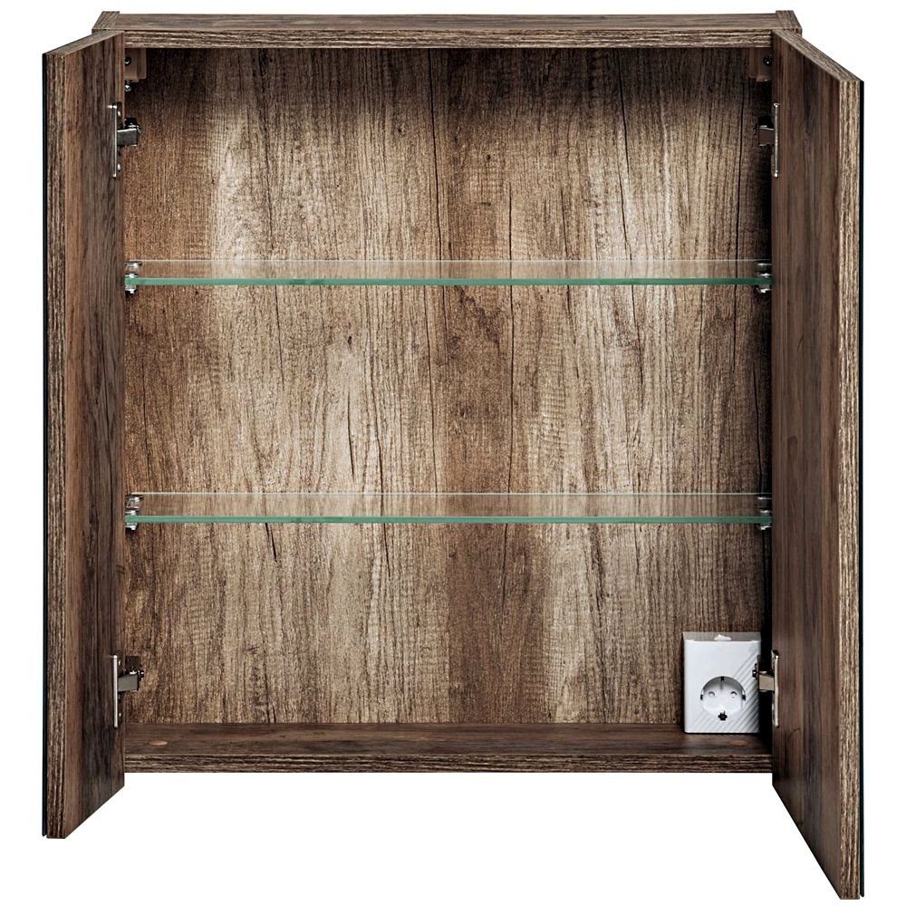 Lomadox Spiegelschrank PUEBLA-56 60cm mit LED-Beluchtung in Vintage Oak Nb. B/H/T ca. 60/75/17 cm