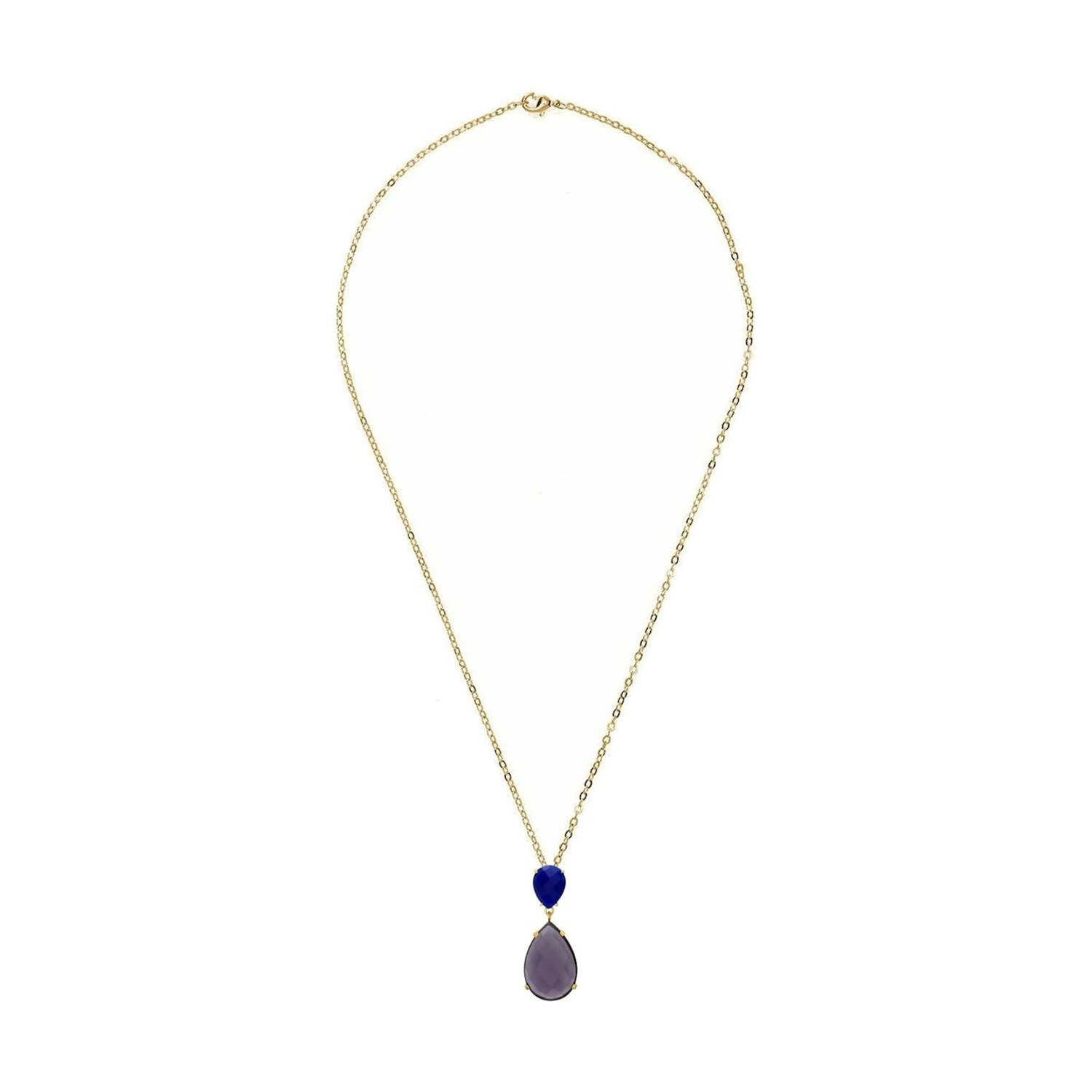 Kette mit Anhänger 'Amethysten und Iolith Quarz Tropfen'
