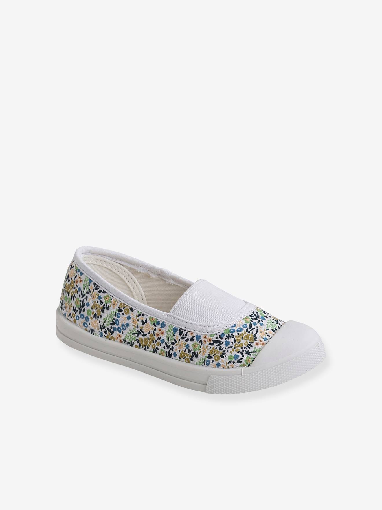 Vertbaudet Kinder Stoffschuhe mit Gummizug - weiß bedruckt