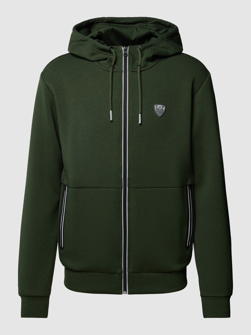 Sweatjacke mit Kontrastpaspeln in olivgrün