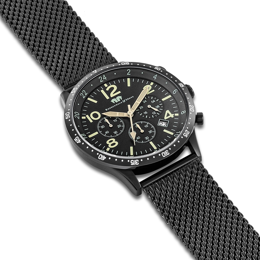 Rhodenwald & Söhne Chronographe Flight Captain en Noir Acier inoxydable en Noir Montre