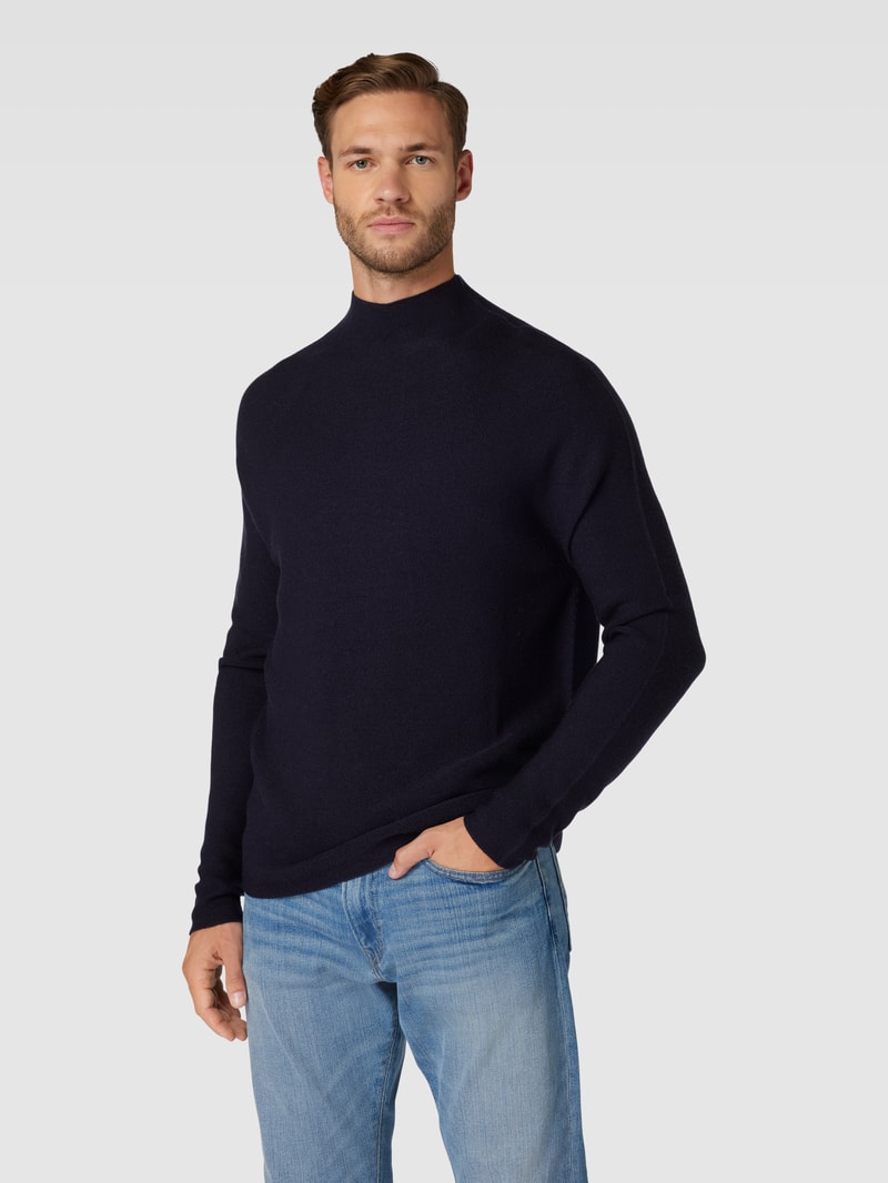 Strickpullover mit Stehkragen Modell 'FNATU' in marineblau